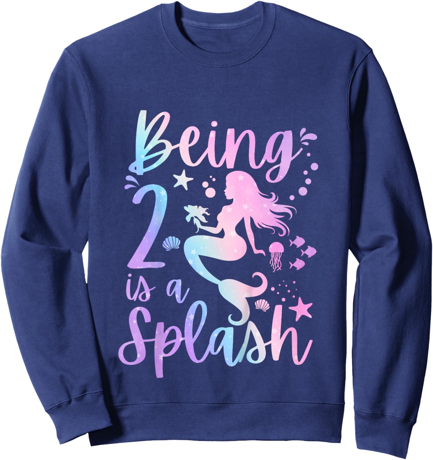 2 Year Old 2nd Mermaid Birthday Under Sea Party Themed Sweatshirt - Sweatshirt | Navy