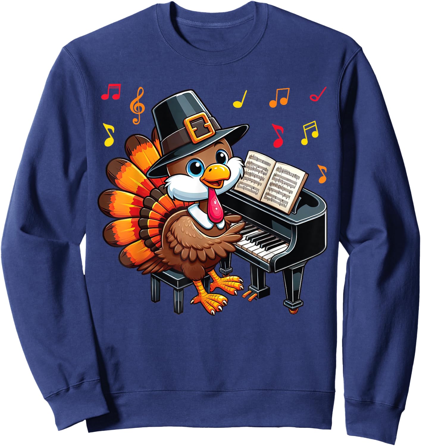 Funny Thanksgiving Turkey Playing Piano Music Lover Sweatshirt - Sweatshirt | Navy