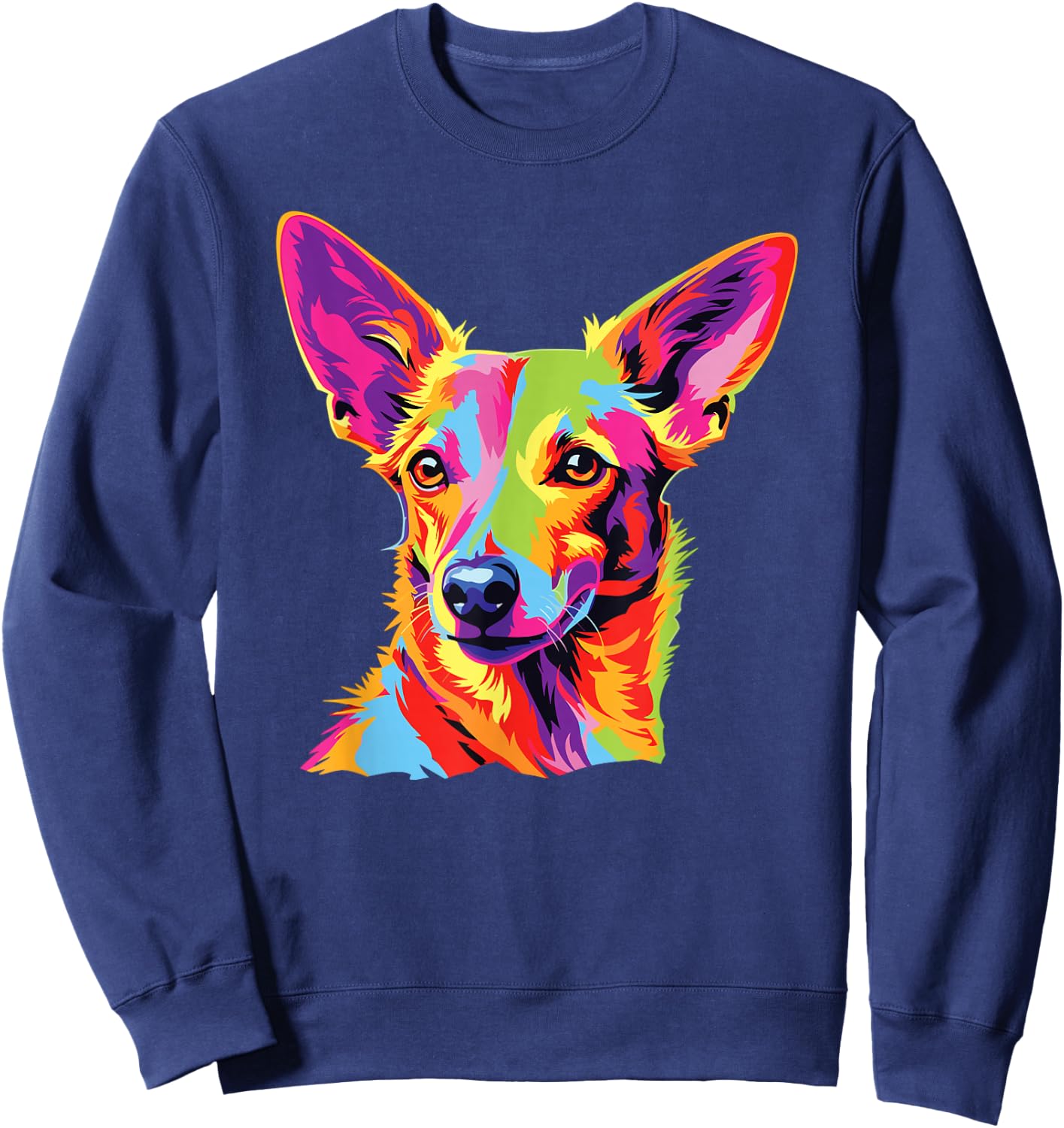 Watercolor Colorful Portuguese Podengo Pequeno Dog Sweatshirt - Sweatshirt | Navy