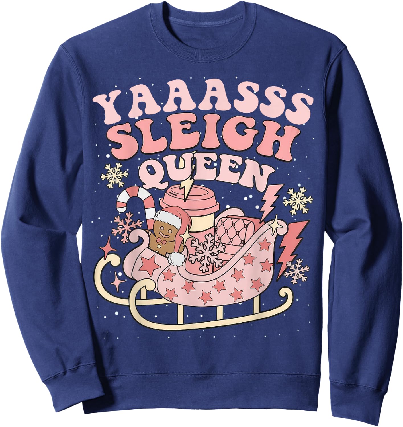Yaaasss Sleigh Queen Sleigh Girl Matching Christmas Pajamas Sweatshirt - Sweatshirt | Navy