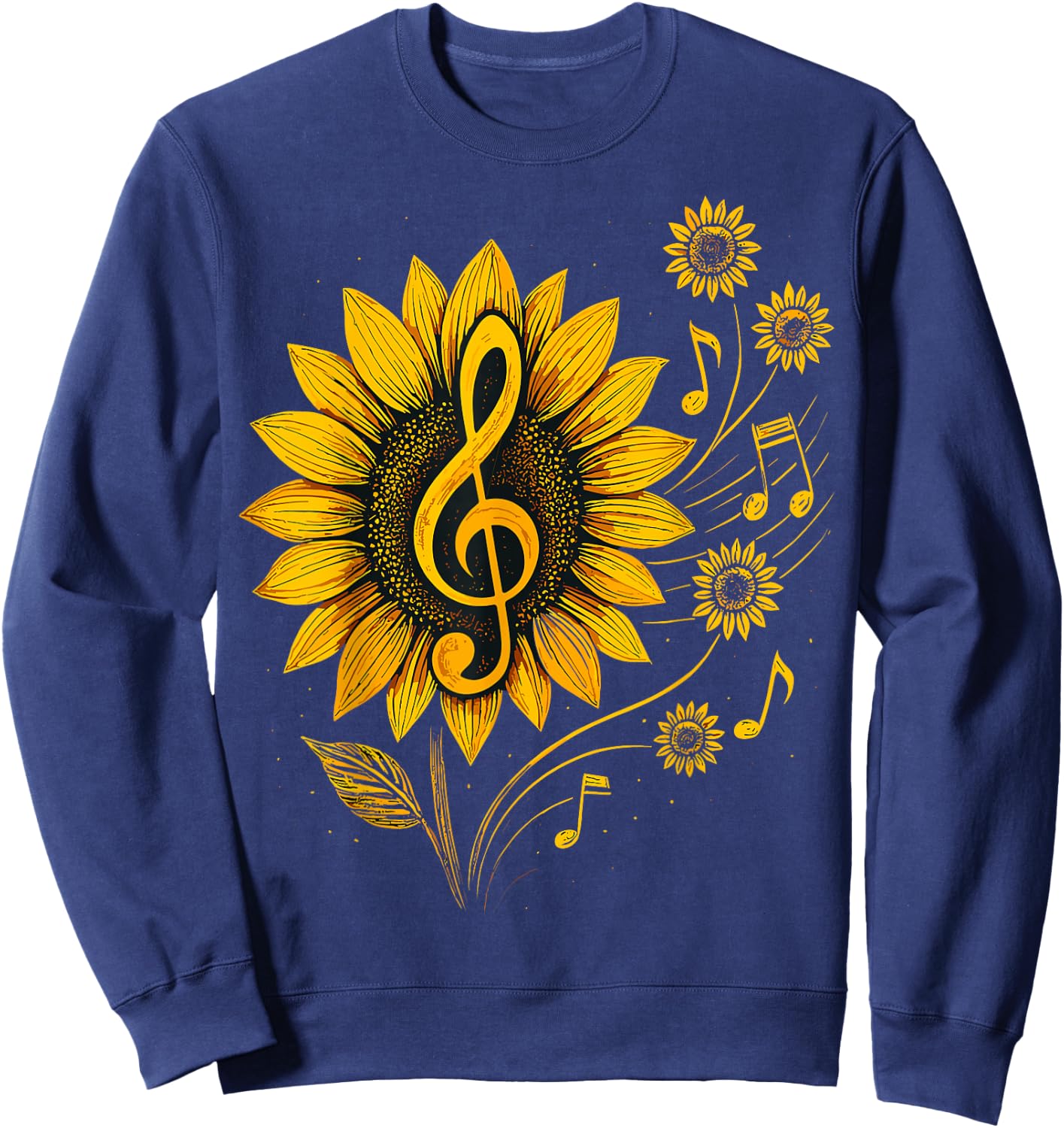 Sunflower Music Notes– Treble Clef Floral Musician Sweatshirt - Sweatshirt | Navy