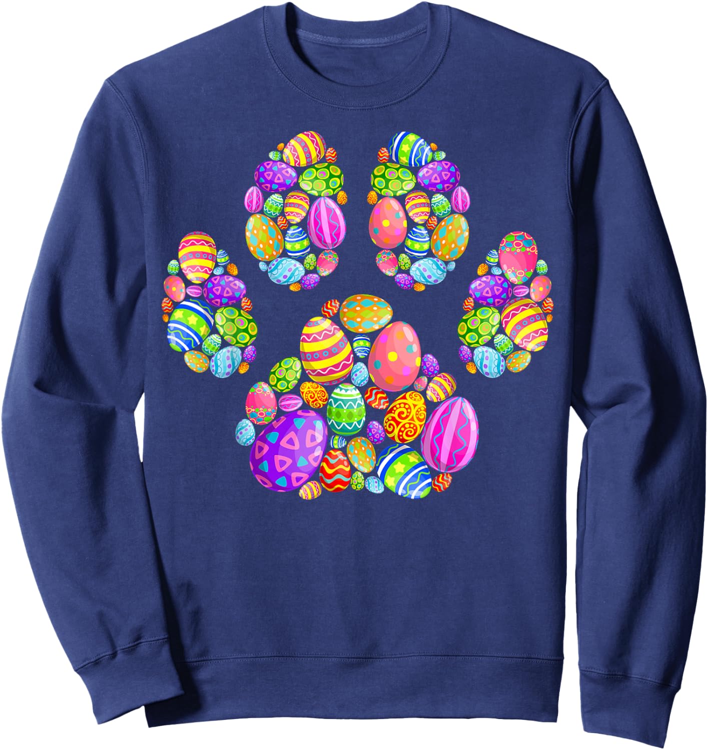 Funny Dog Paw Print With Easter Eggs Easter Day Boys Girls Sweatshirt - Sweatshirt | Navy