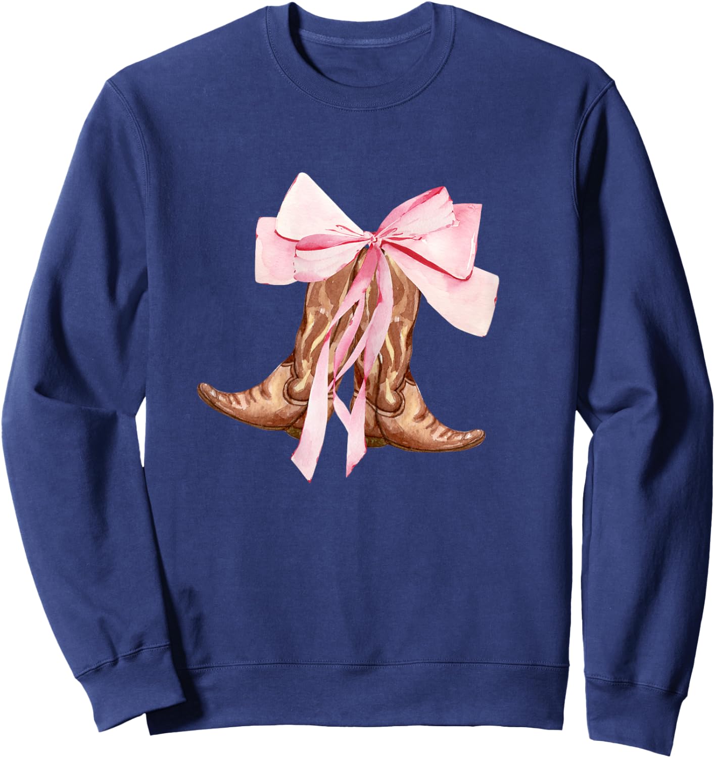 Cute Baby Pink Bow Cowgirl Boots Clean Girl Coastal Preppy Sweatshirt - Sweatshirt | Navy