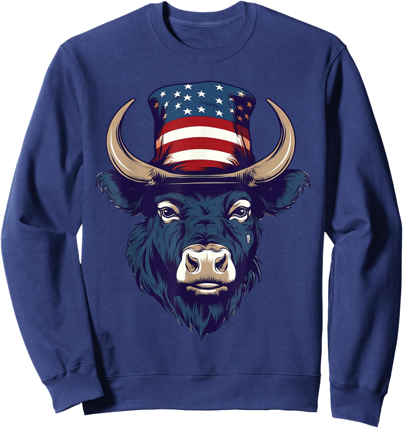 Buffalo with Patriotic USA Flag American Independence Day Sweatshirt - Sweatshirt | Navy