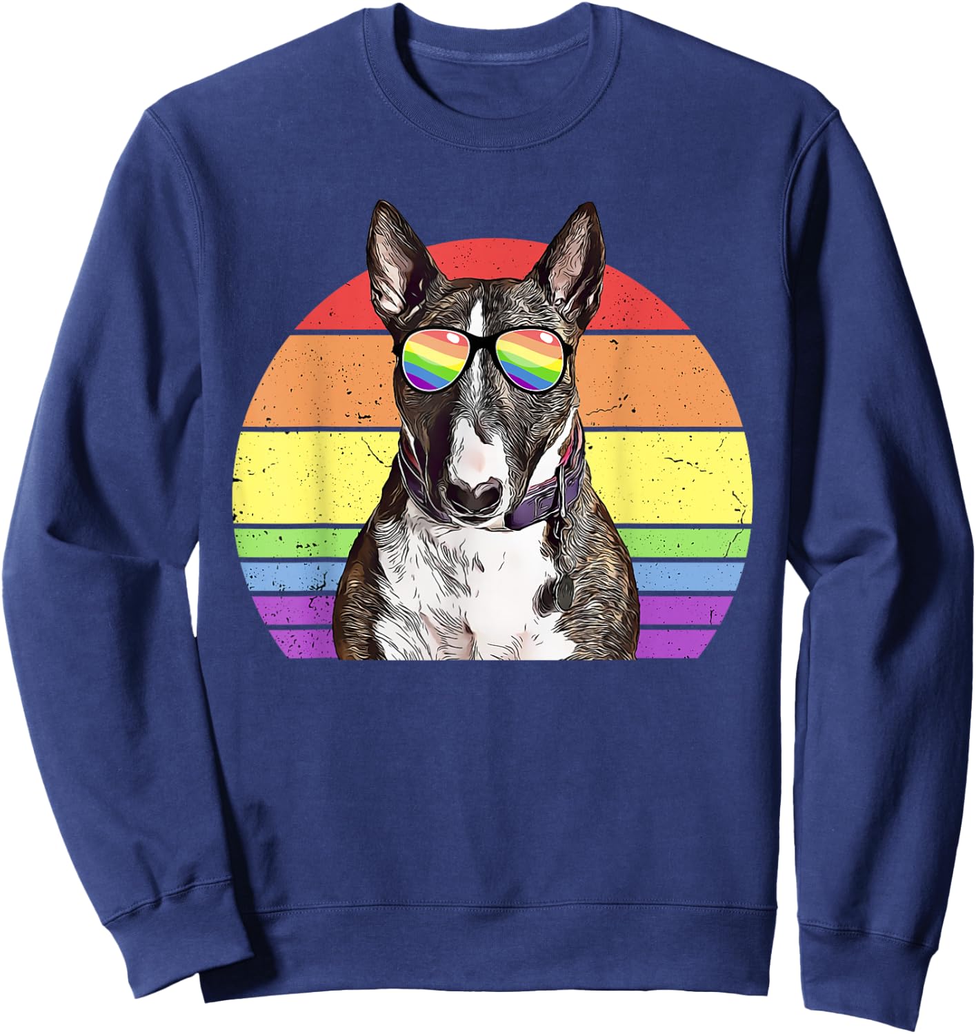 LGBTQ Miniature Bull Terrier Dog Rainbow Love Gay Pride Women Kids Sweatshirt - Sweatshirt | Navy