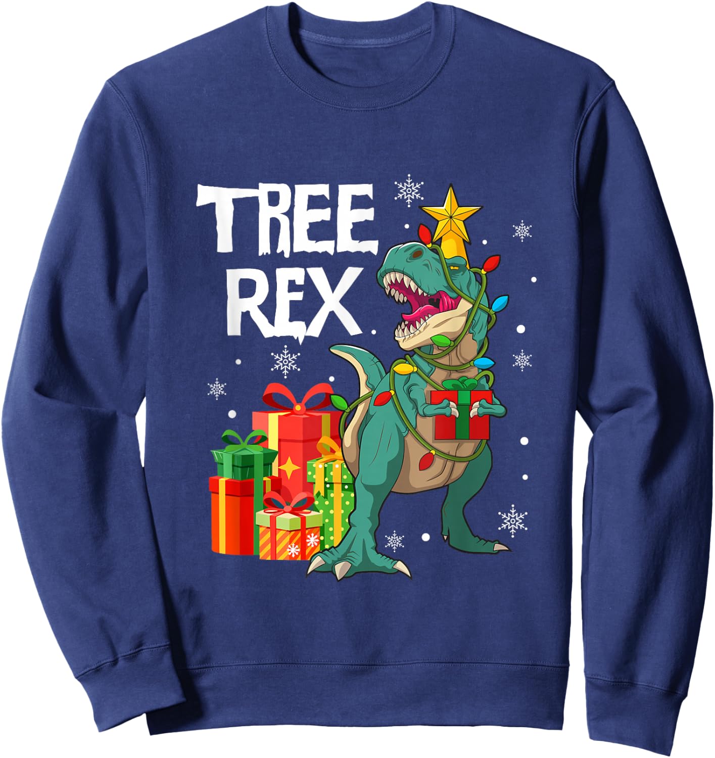 Dinosaur Christmas Tree Pajama Rex Reptile Men Xmas Lights Sweatshirt - Sweatshirt | Navy