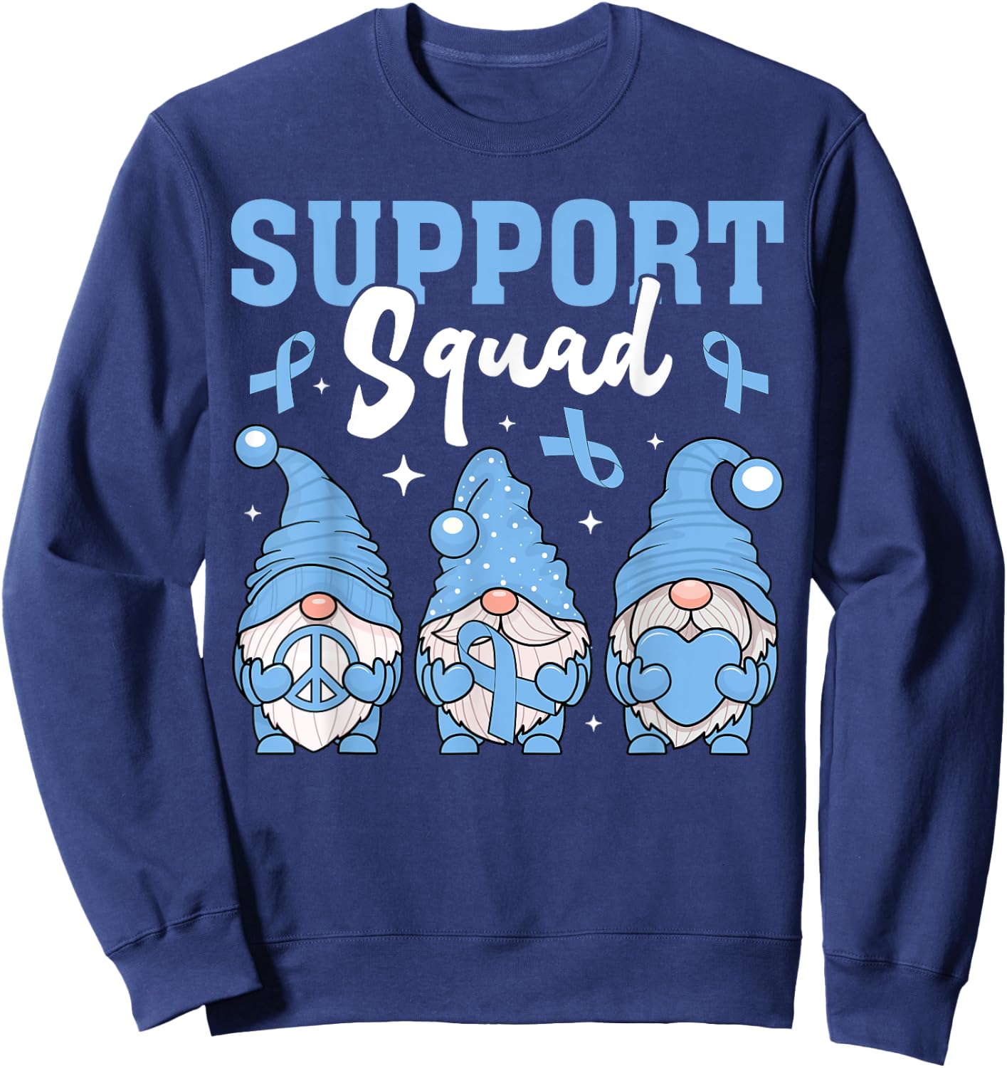 Support Squad Prostate Cancer Gnomes With Light Blue Ribbon Sweatshirt - Sweatshirt | Navy
