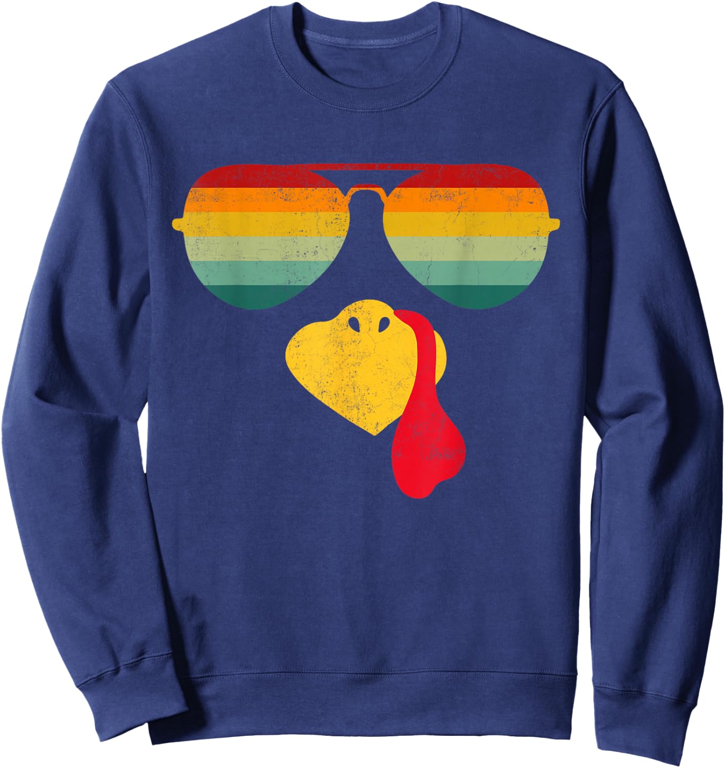 Thanksgiving Turkey Face Sunglasses Thanksgiving Funny Sweatshirt - Sweatshirt | Navy