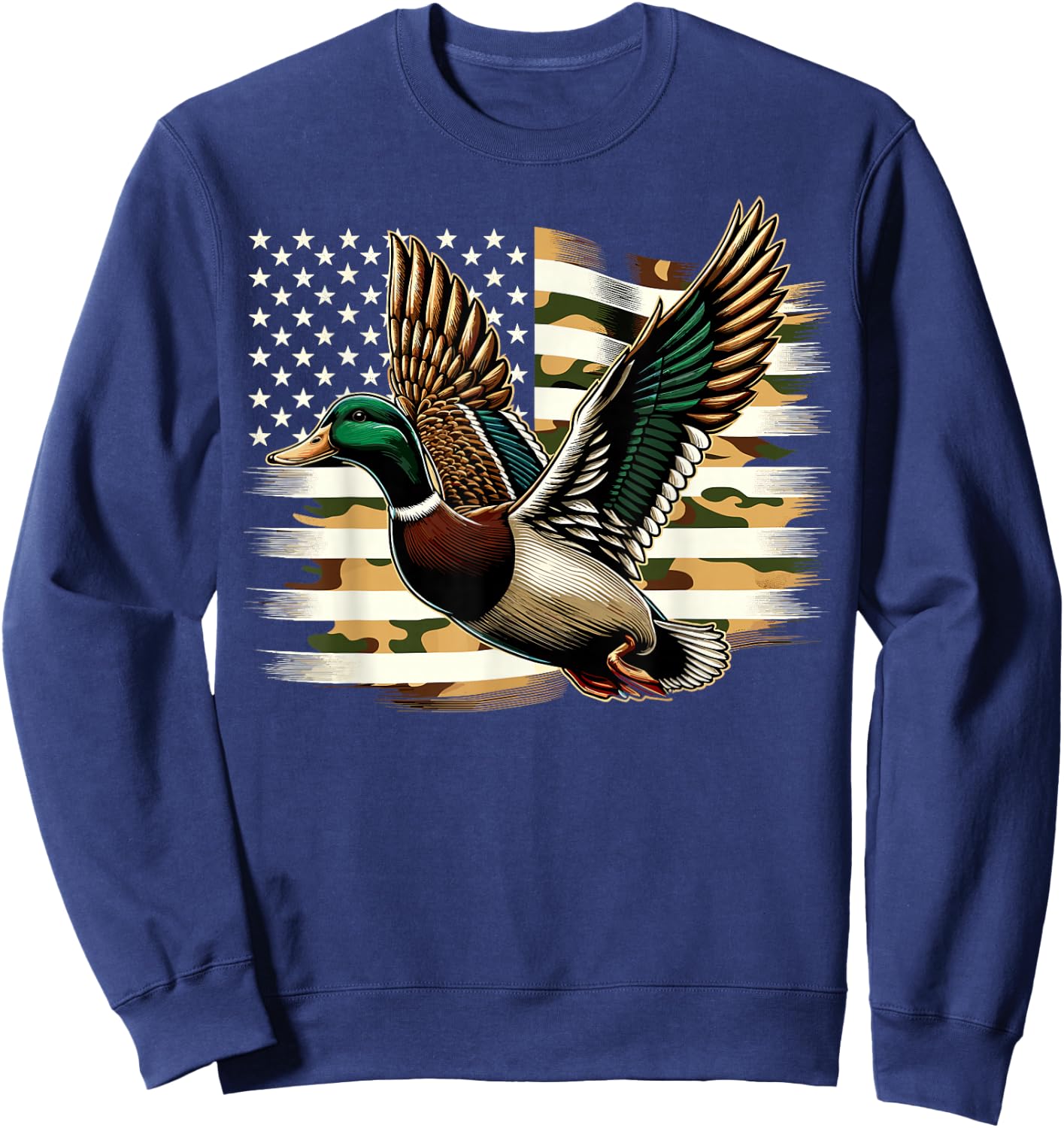 Duck Hunter Camouflage American Flag Hunting Sweatshirt - Sweatshirt | Navy
