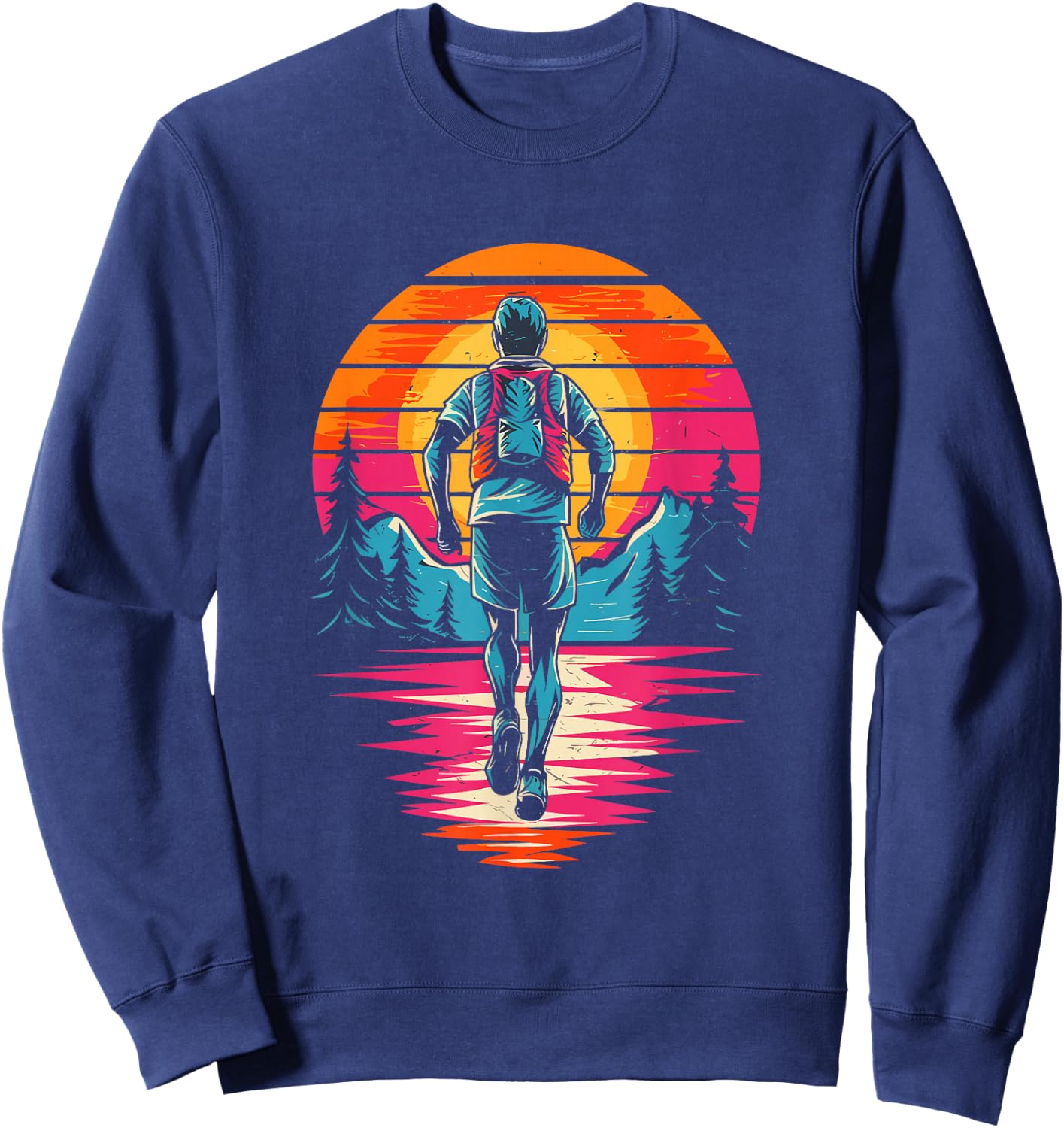 Retro Sunset Trail Running Marathon Runner Marathon , Black, S Sweatshirt - Sweatshirt | Navy