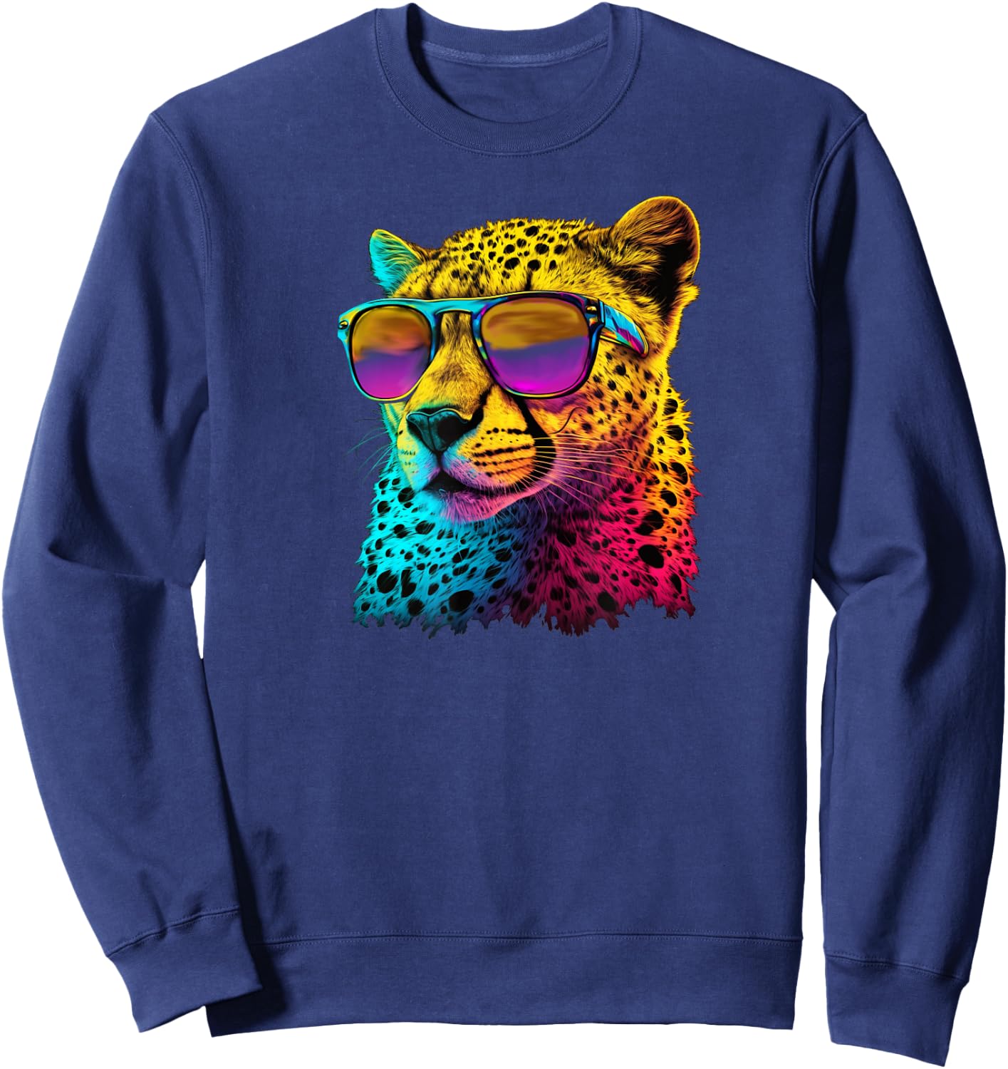 Cheetah Wearing Sunglasses Funny Graphic Sweatshirt - Sweatshirt | Navy