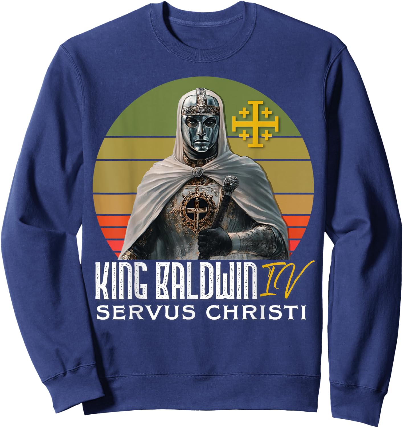 King Baldwin IV Jerusalem Cross Catholic Sweatshirt - Sweatshirt | Navy