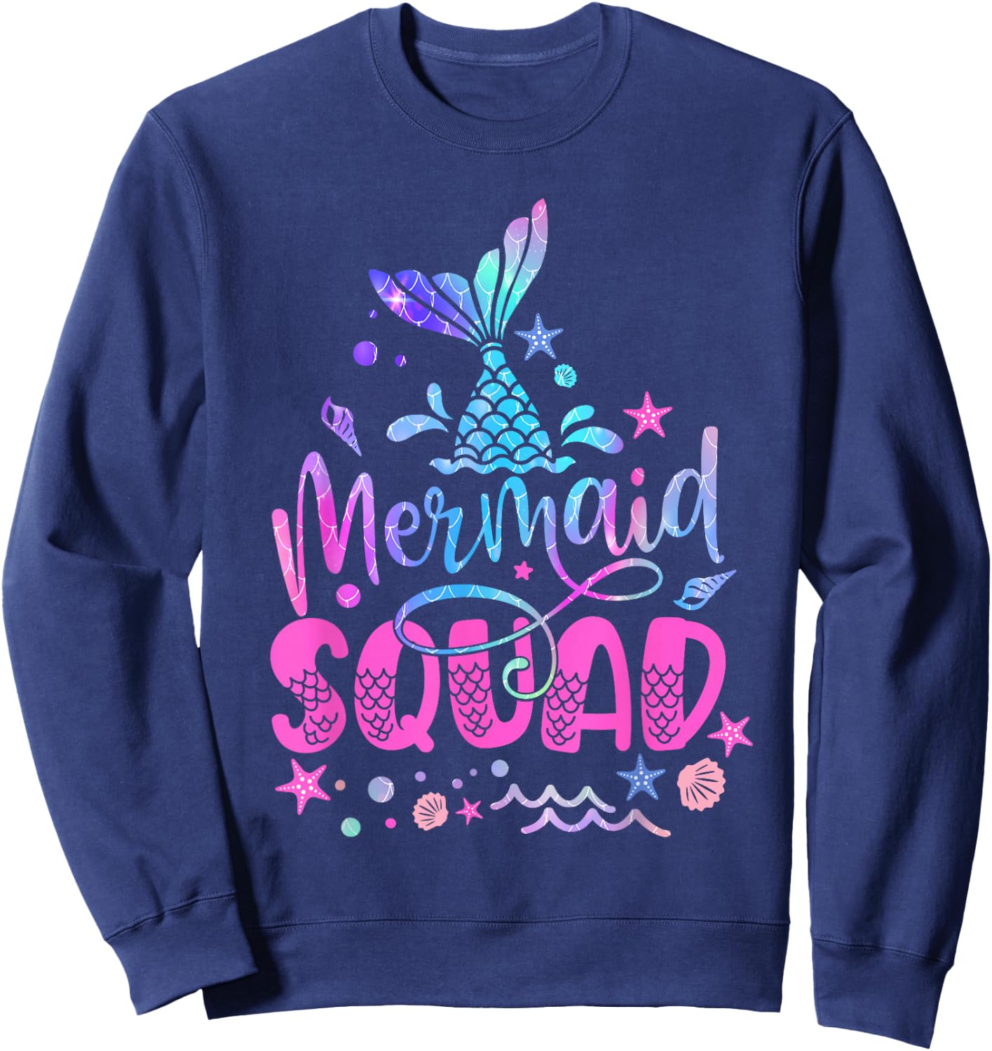 Mermaid Squad Mermaid Tail Toddler Girls Birthday outfit Sweatshirt - Sweatshirt | Navy