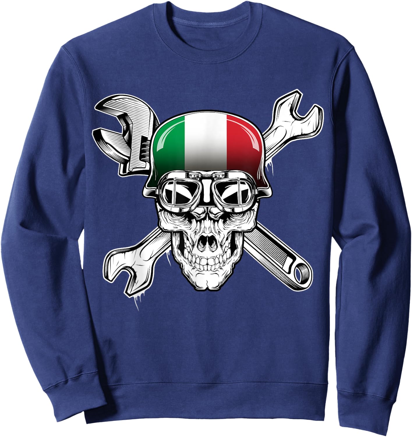 Italian Biker Skull Motorcycle Flag Italy Sweatshirt - Sweatshirt | Navy