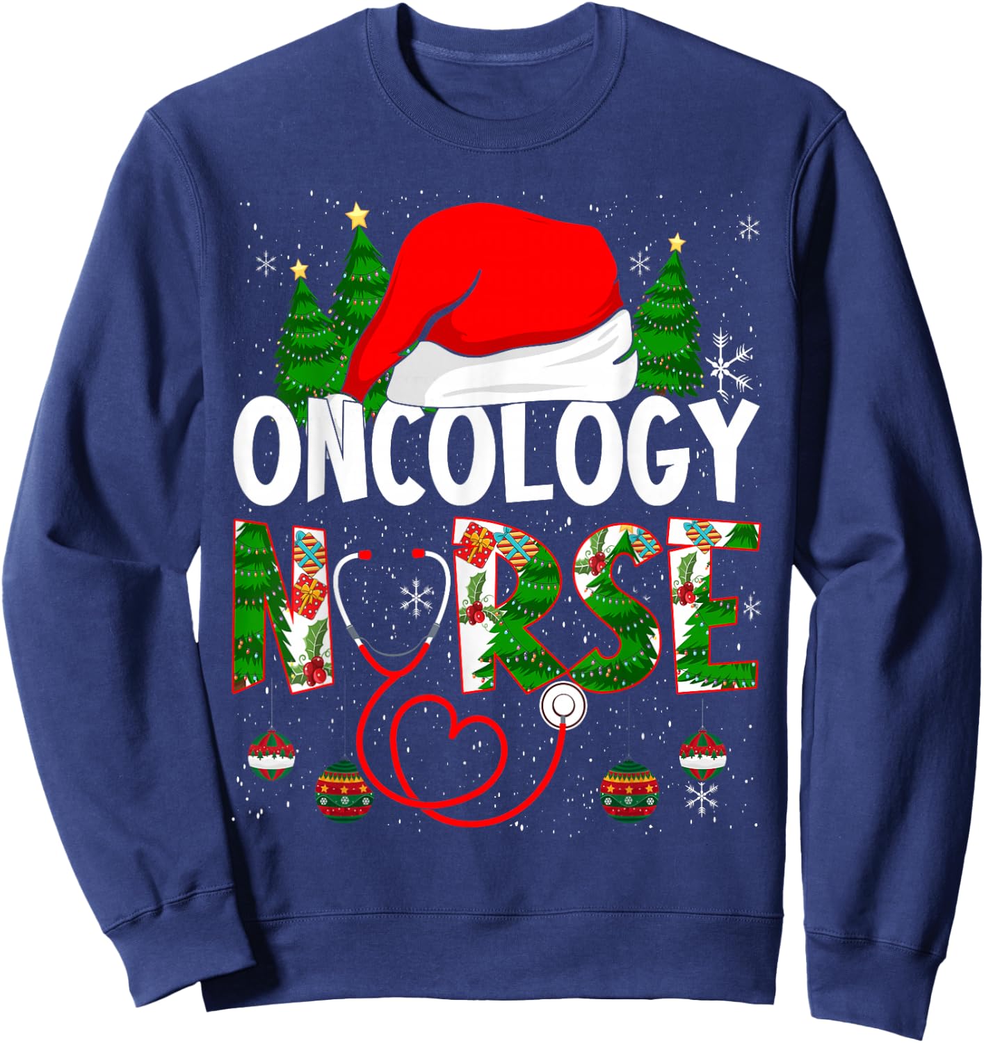 Merry Christmas Oncology Nurse RN Oncologist Nursing Sweatshirt - Sweatshirt | Navy