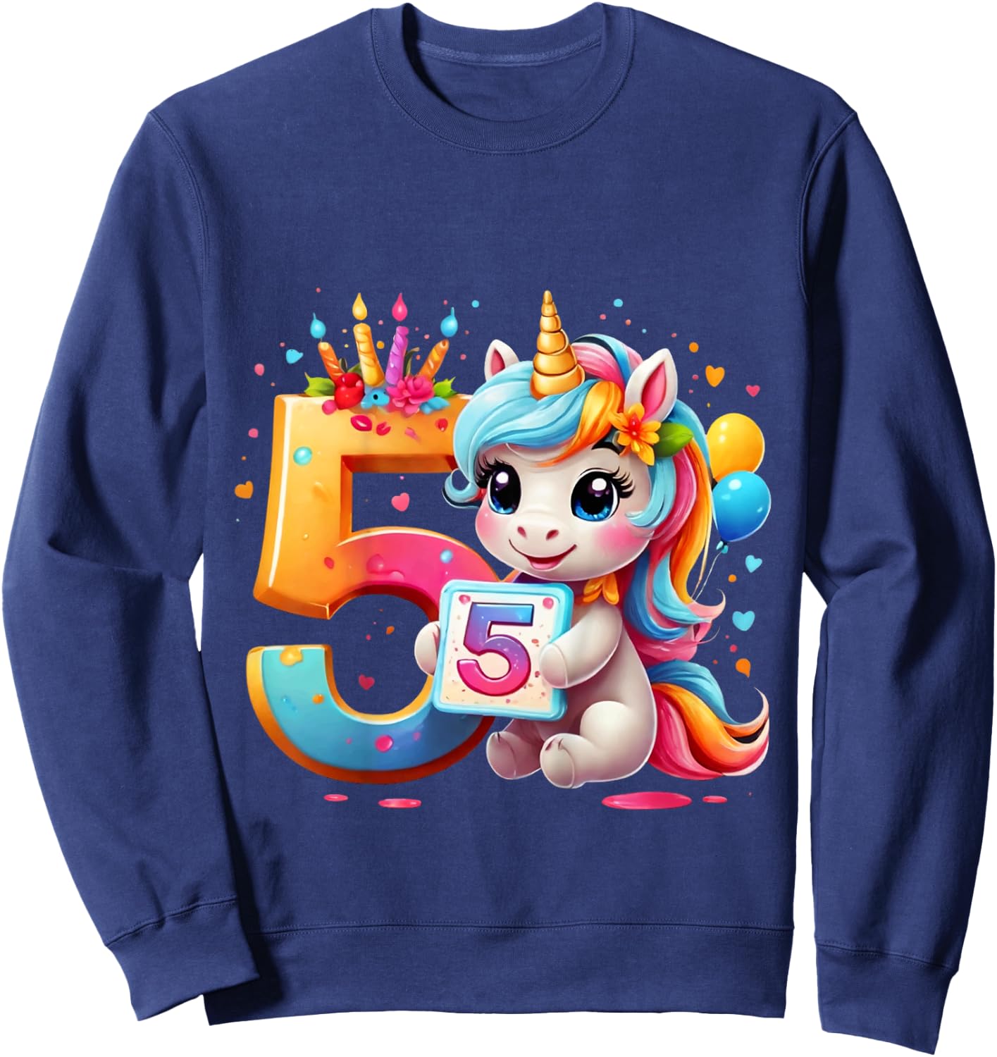 Children's Number 5 Years Girls Unicorn 5th Birthday , black Sweatshirt - Sweatshirt | Navy