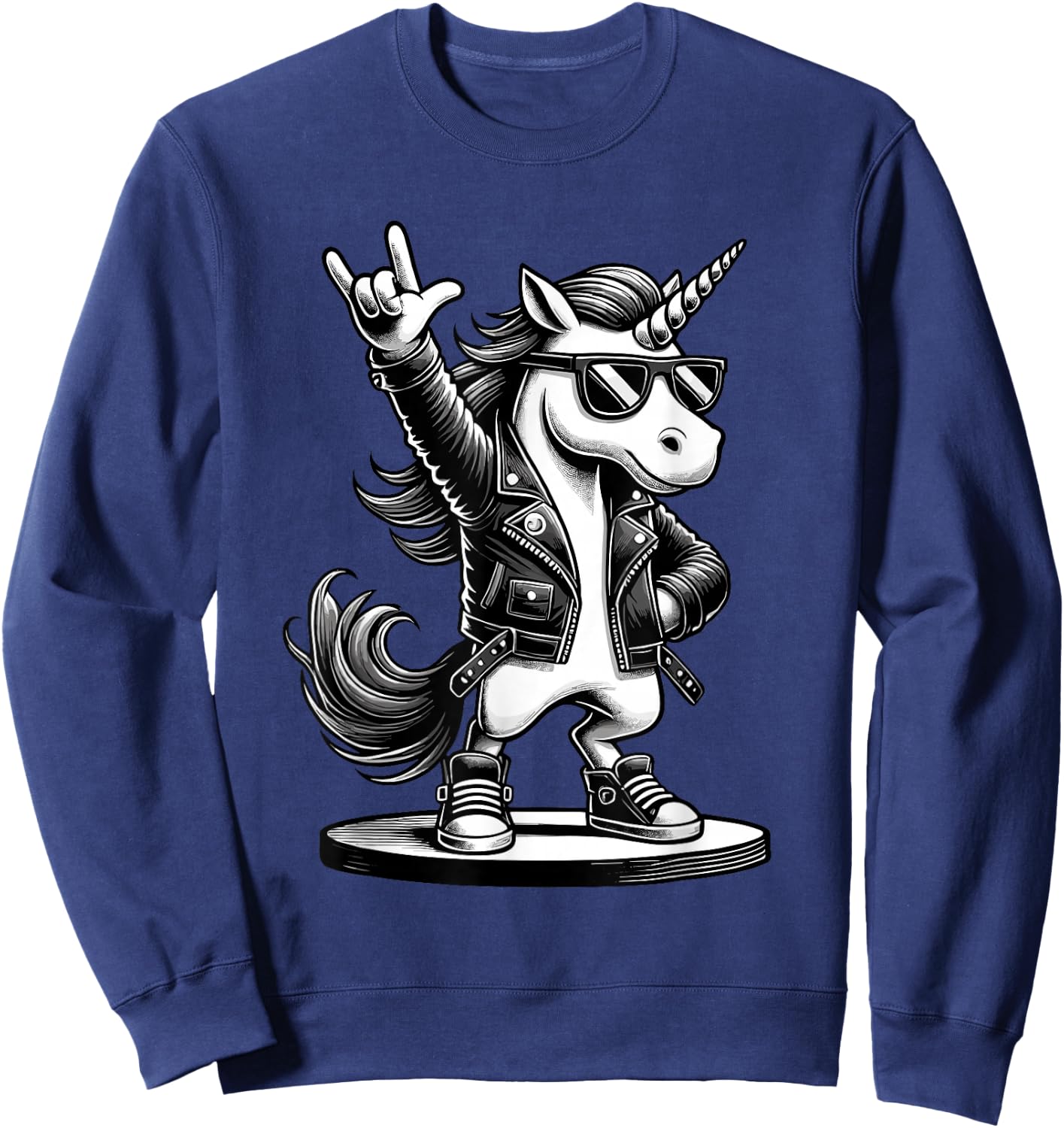 Rock Music & Heavy Metal, Rocker, Fun Unicorn, Rock Hand , Black, S Sweatshirt - Sweatshirt | Navy