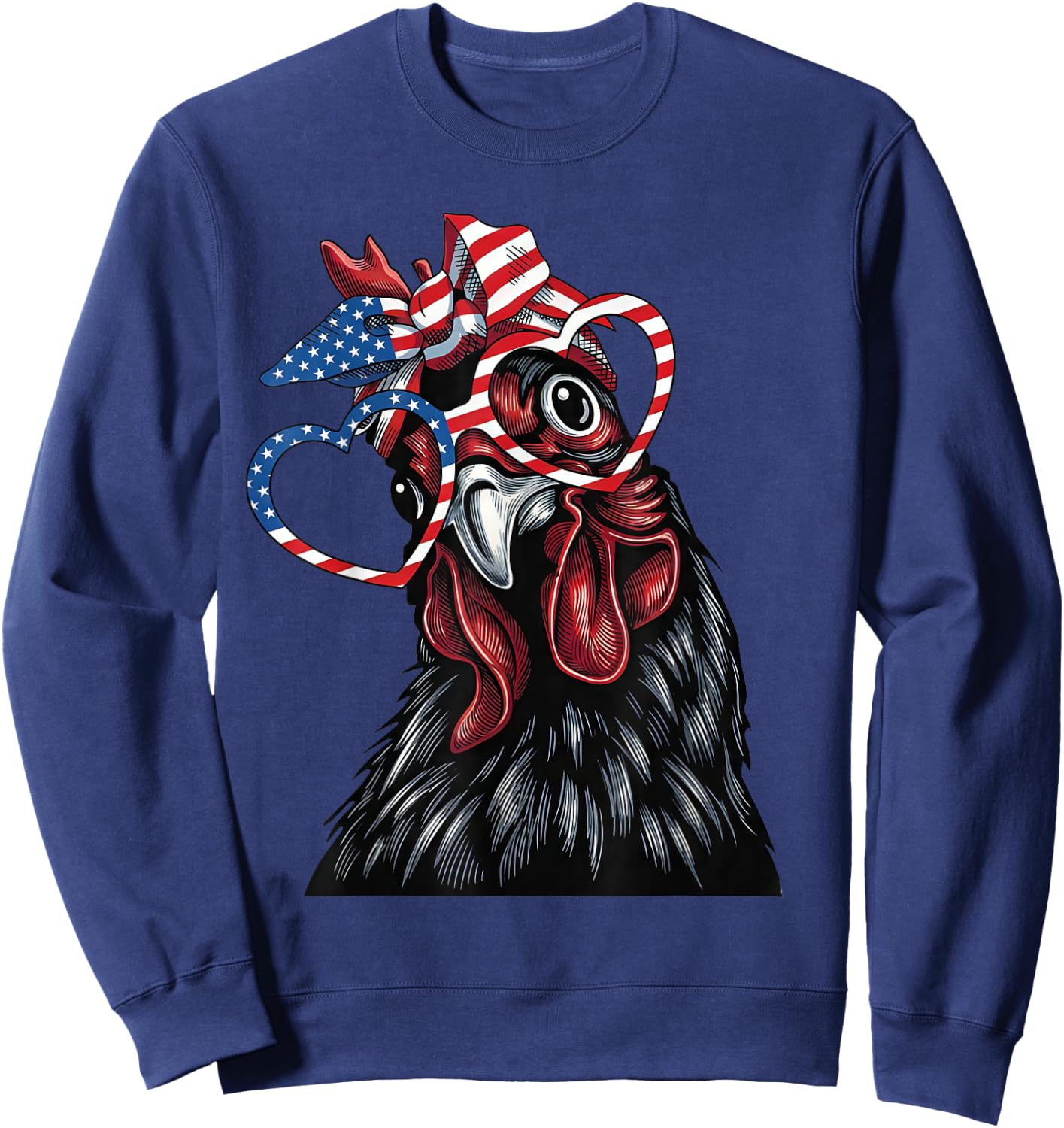 4th of July Patriotic Chicken American Flag Heart Sweatshirt - Sweatshirt | Navy