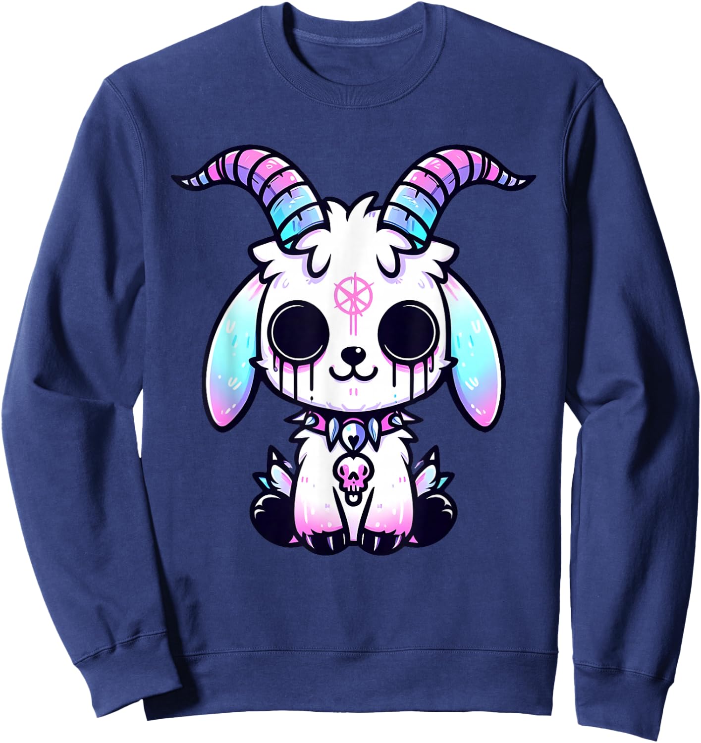 Kawaii Pastel goth Creepy Cute Baphomet Goat Kids Sweatshirt - Sweatshirt | Navy