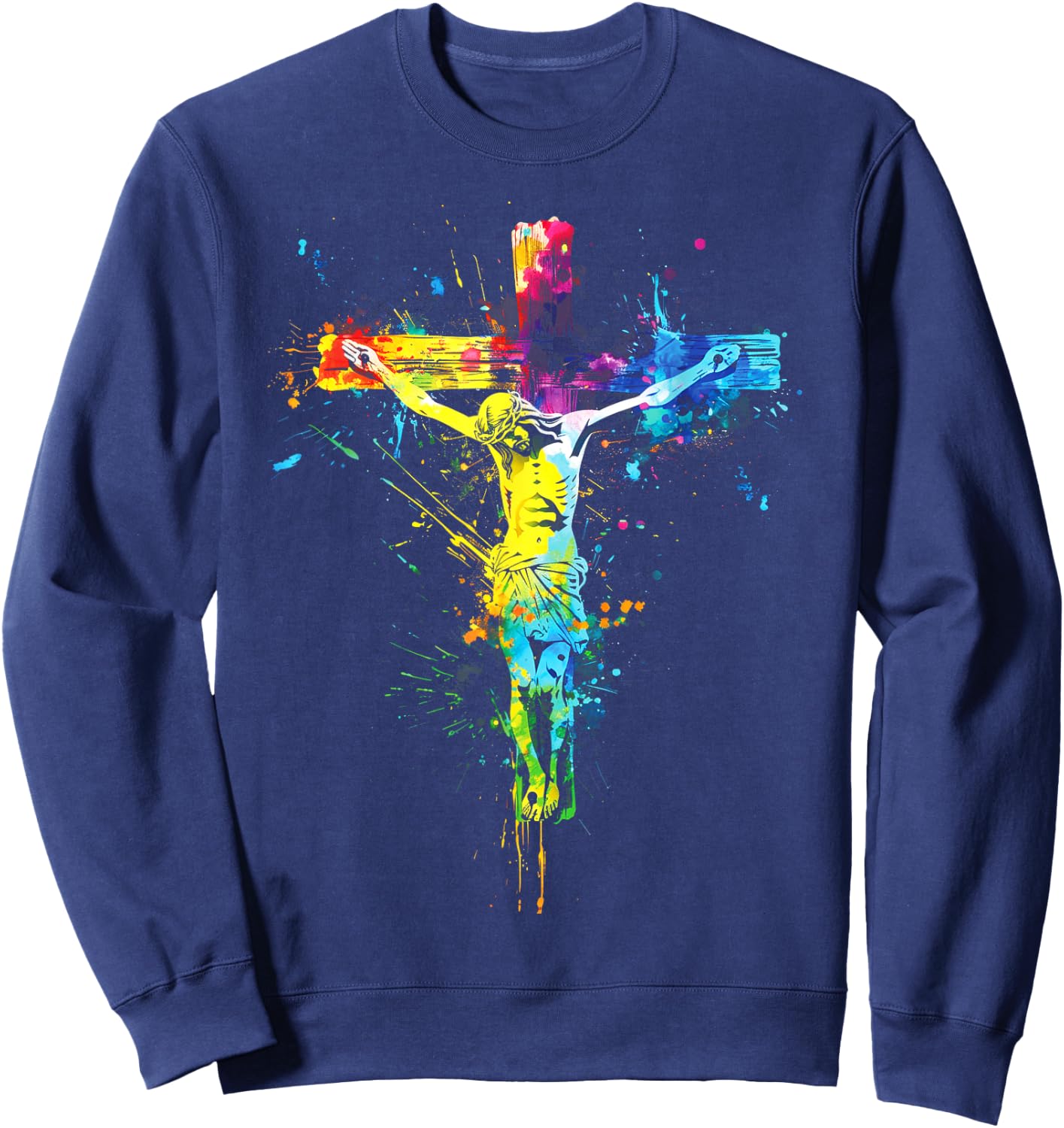 Jesus Cross Christian Watercolor Crucifixion Sweatshirt - Sweatshirt | Navy