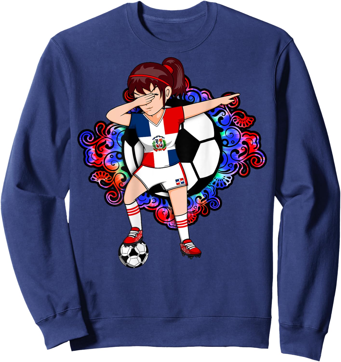 Dabbing Soccer Girl Dominican Republic Fans Jersey Football Sweatshirt - Sweatshirt | Navy