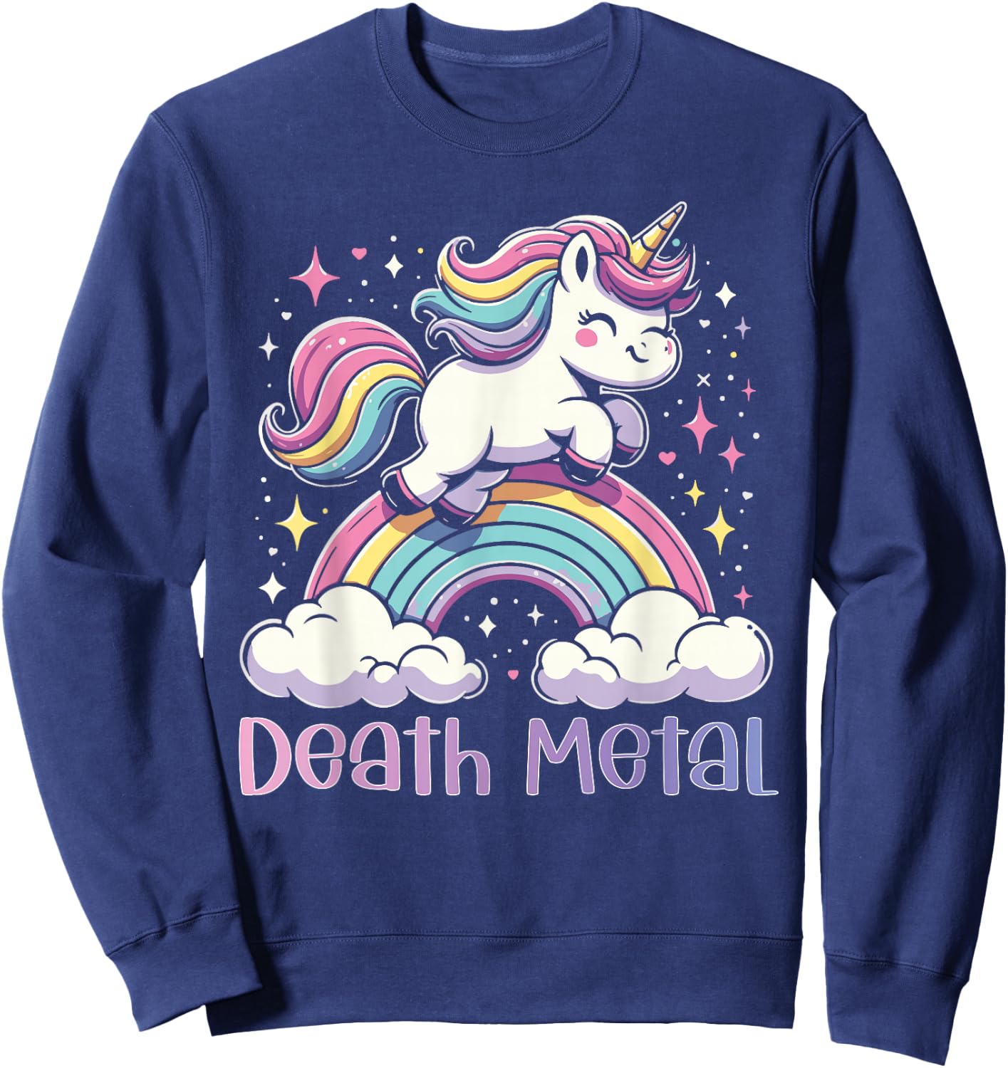Death Metal Unicorn Rainbow Heavy Metal Rock Music Sweatshirt - Sweatshirt | Navy