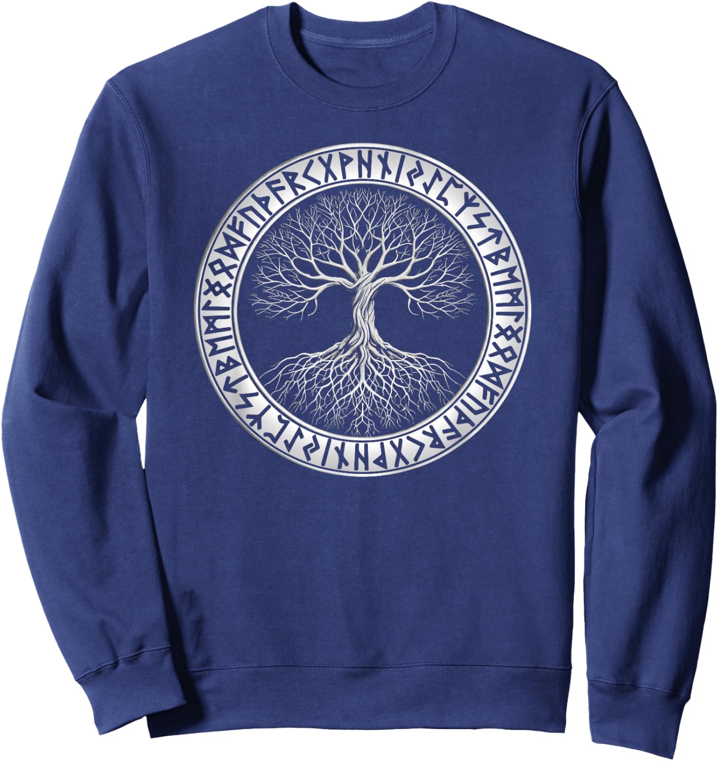 Nordic Tree of Life Yggdrasil Circle of Runes Viking Sweatshirt - Sweatshirt | Navy