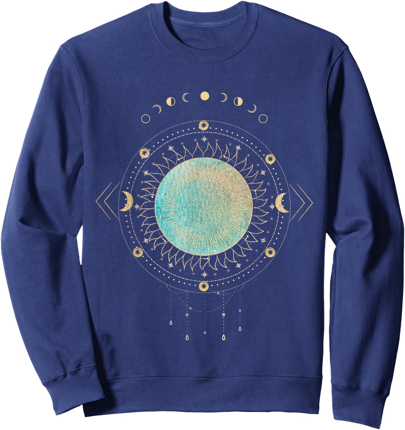 Sonne mit Traumfänger und goldener Mondphasen-Illustration Sweatshirt - Sweatshirt | Navy