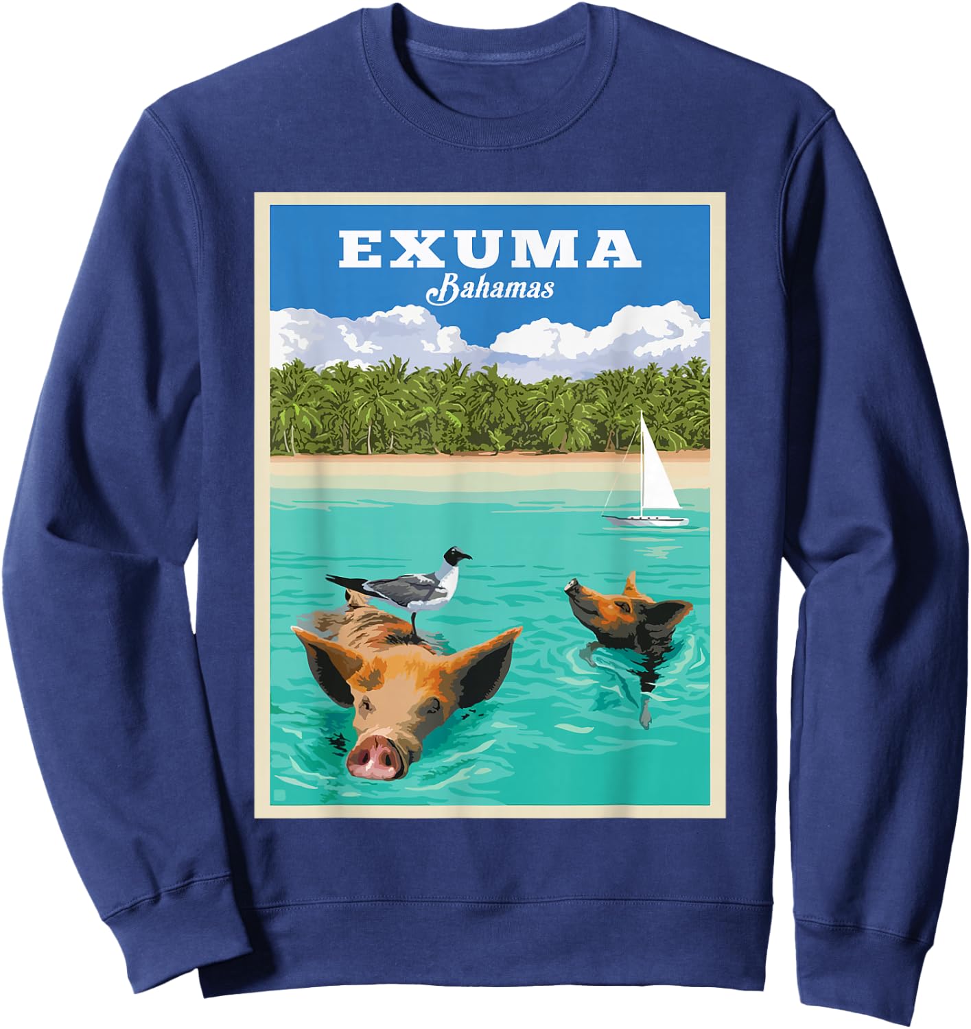 Bahamas Swimming Pigs Tropical Beach Exuma Vacation Souvenir Men Women Kids Sweatshirt - Sweatshirt | Navy