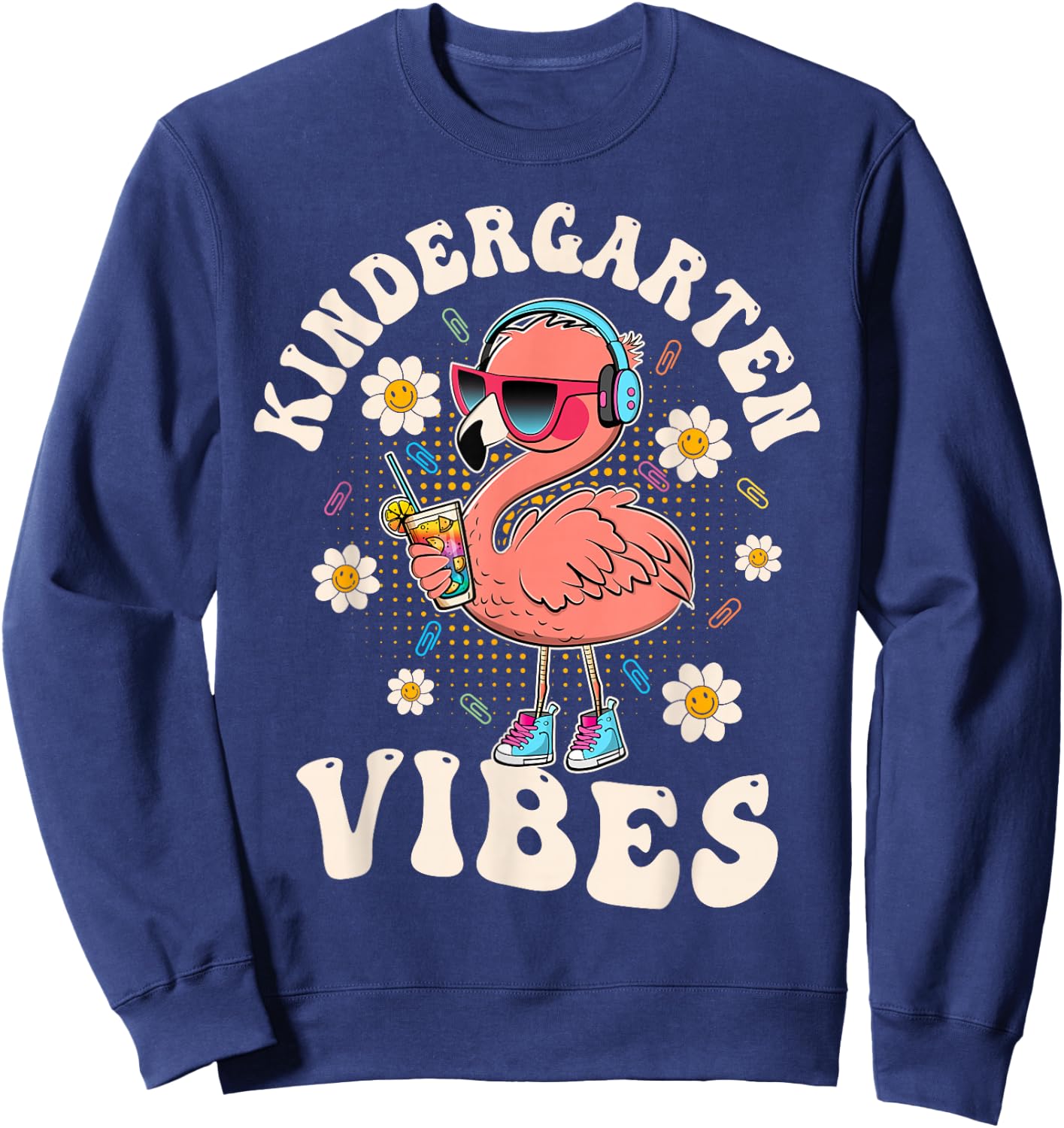 Flamingo Back to School Kindergarten Vibes Teacher Men Women Girls Kids Sweatshirt - Sweatshirt | Navy