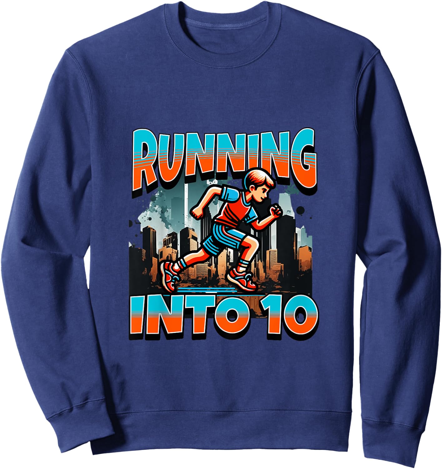 Kids Runner Boy Running Into 10 Year Old 10th Birthday Boy Sweatshirt - Sweatshirt | Navy