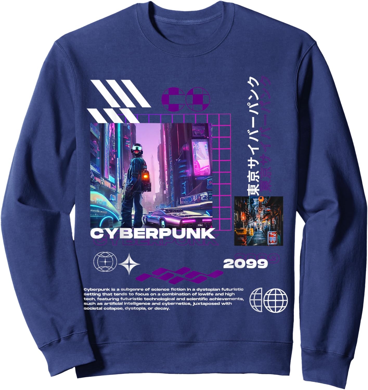 Tokyo Cyberpunk 2099 Urbane Stadtbild-Ästhetik Sweatshirt - Sweatshirt | Navy
