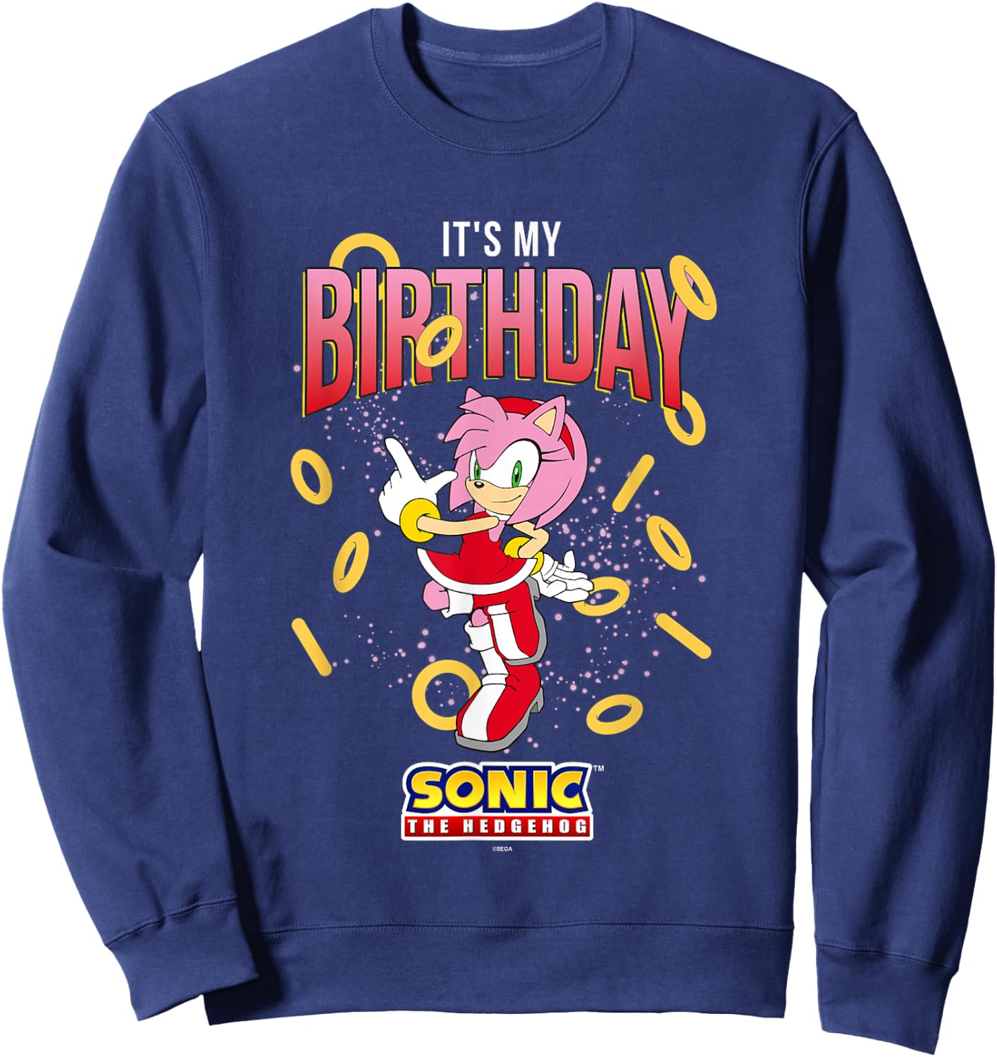 Sonic The Hedgehog Birthday It's My Birthday Amy Rose Rings Sweatshirt - Sweatshirt | Navy