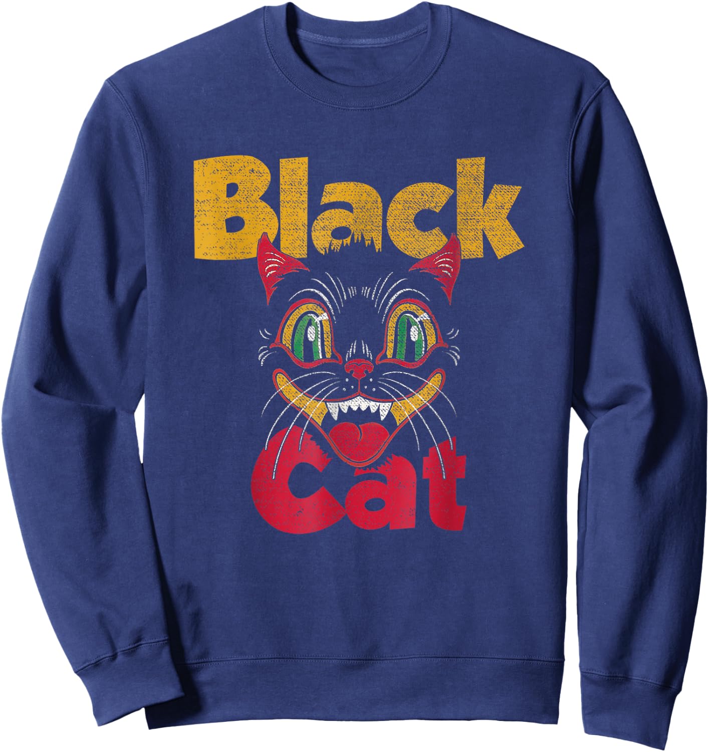 Vintage Halloween Retro Black Cat Retro Fireworks Men Women Sweatshirt - Sweatshirt | Navy