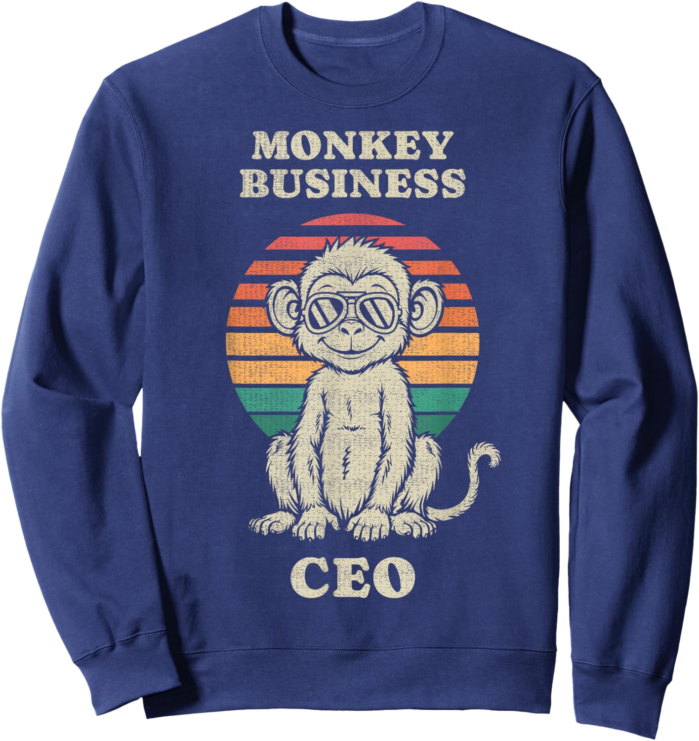 Funny Monkey Business CEO Animal Lover Retro 70s Sweatshirt - Sweatshirt | Navy
