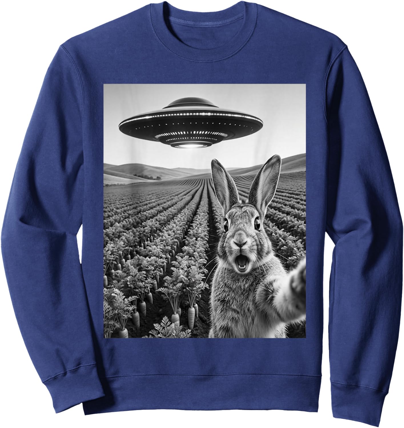 Rabbit Selfie with Alien UFO Funny Rabbit Lover Men Women Sweatshirt - Sweatshirt | Navy