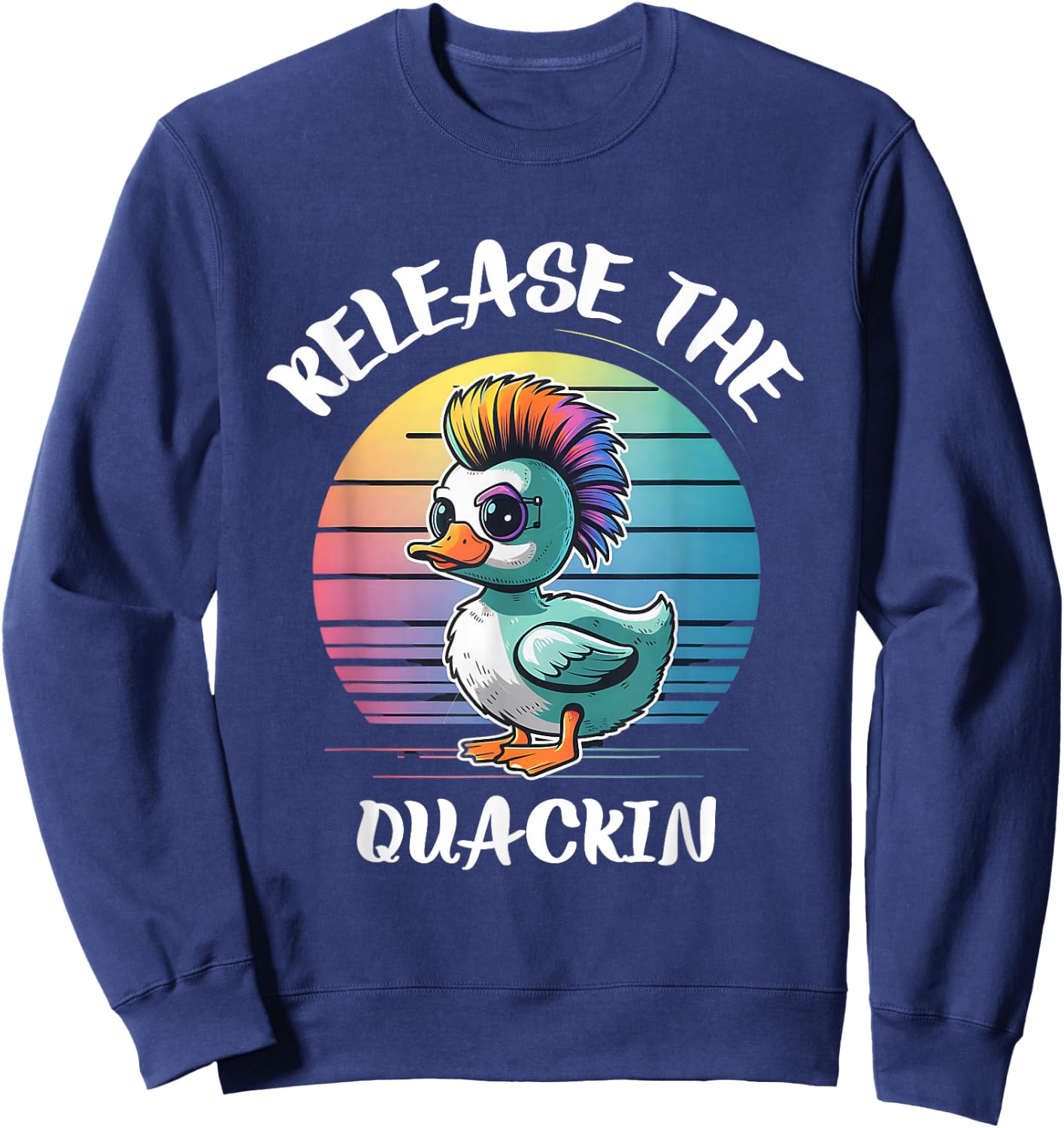 Funny Duck Shirts Release The Quackin -Adults Black Cotton 60% Polyester 40% Modern Lightweight Short-sleeve Sweatshirt - Sweatshirt | Navy