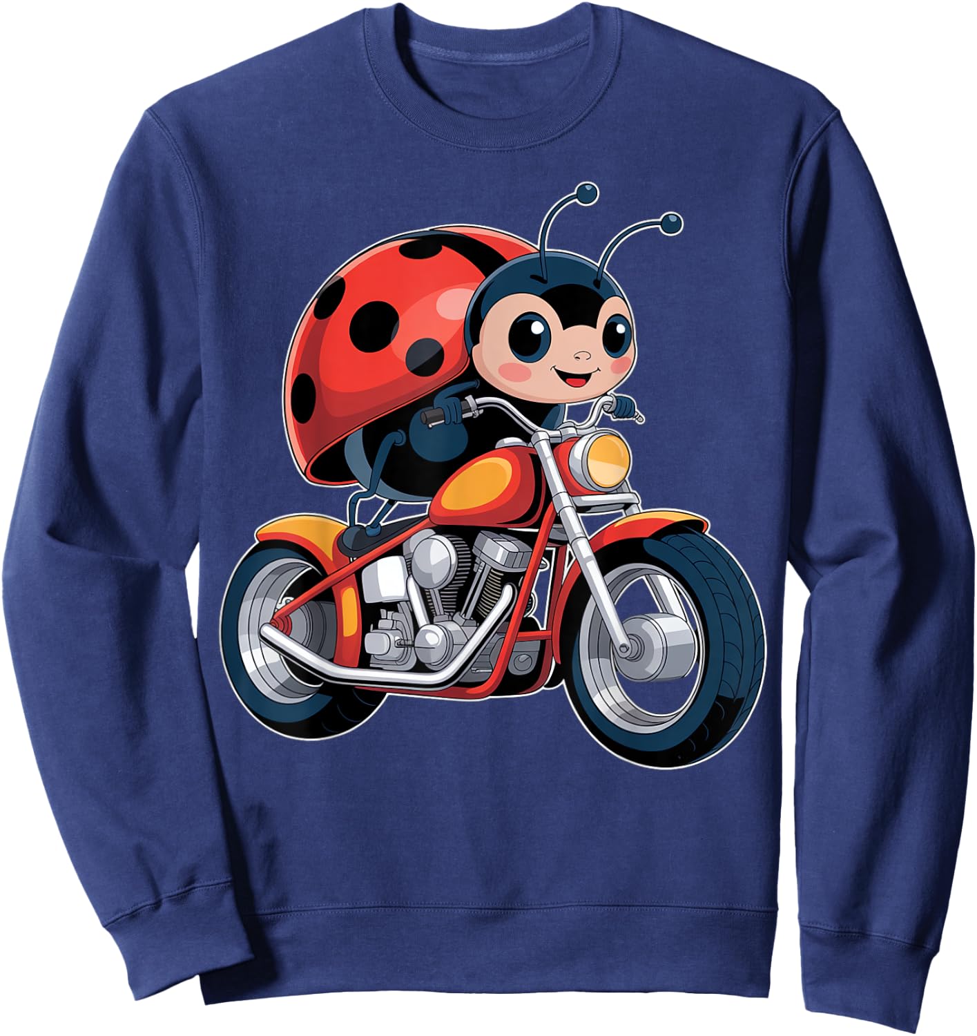 Cute Ladybug on a Motorcycle Sweatshirt - Sweatshirt | Navy