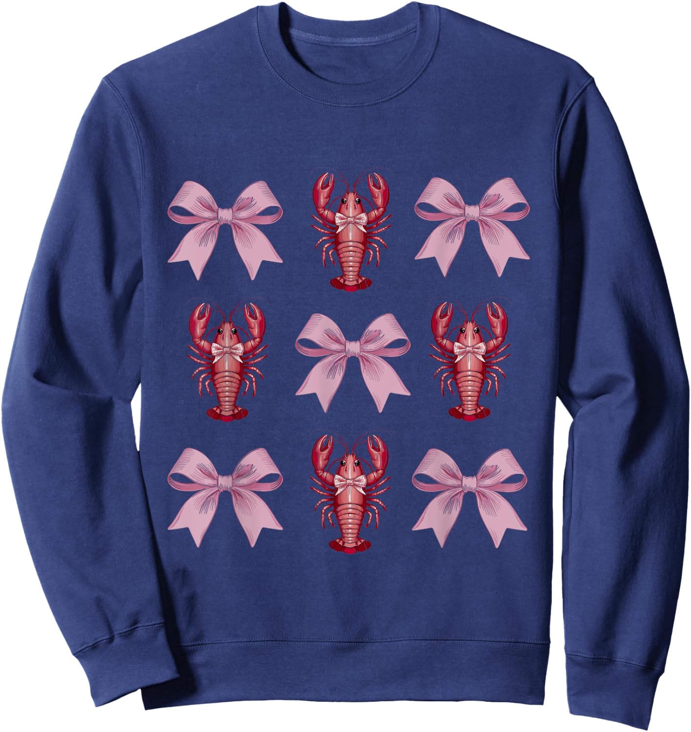 Cute Pink Bow Coquette Crawfish Clean Girl Aesthetic Lobster Sweatshirt - Sweatshirt | Navy
