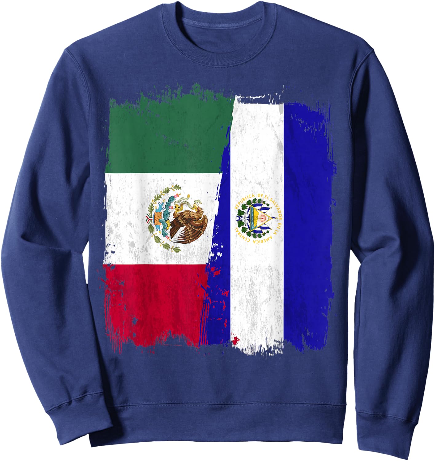 Mexican El Salvador Flag Half Mexican El Salvadoria Flag Sweatshirt - Sweatshirt | Navy