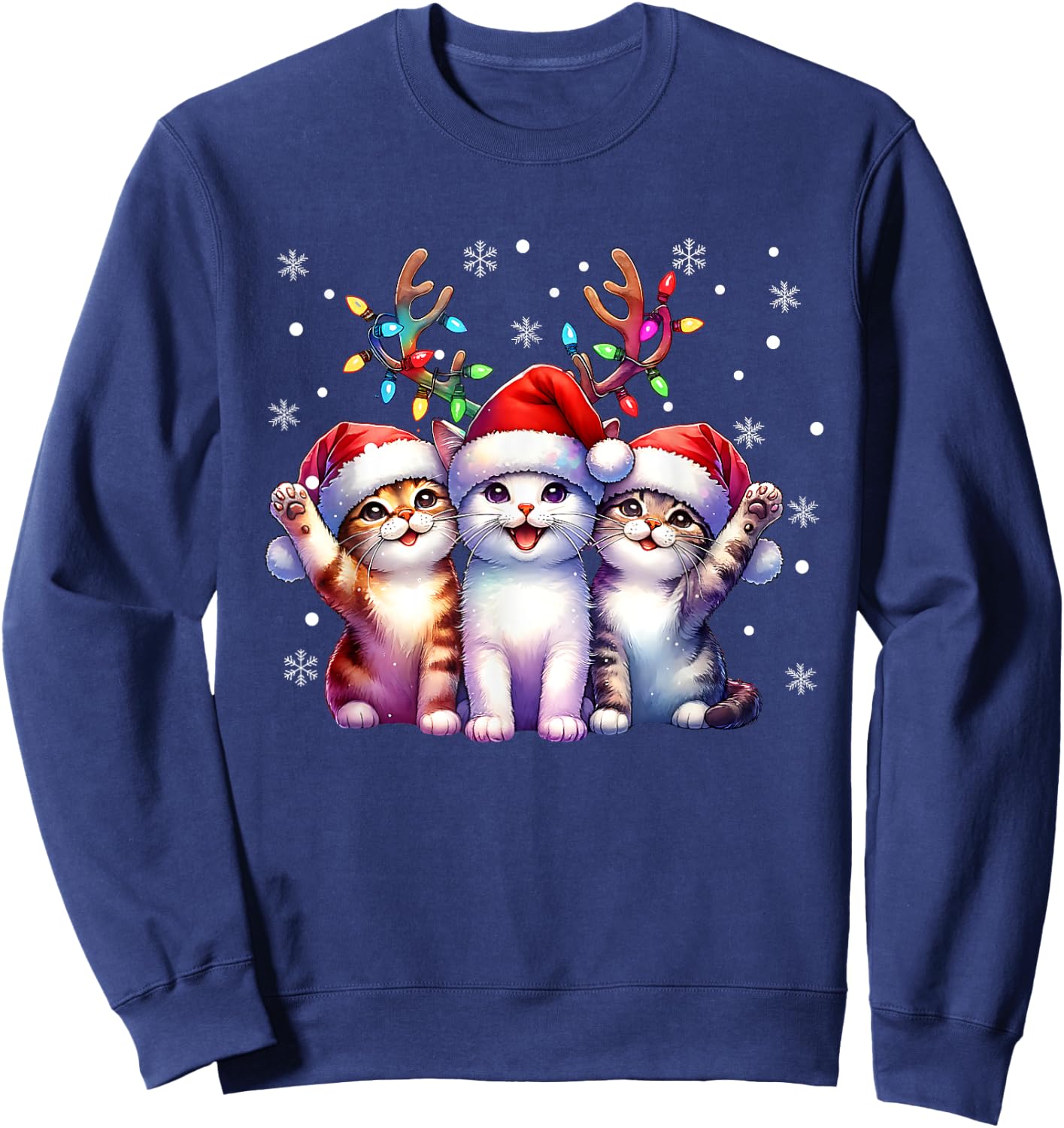Christmas Cat Santa Reindeer Cat Lover Christmas Cats Sweatshirt - Sweatshirt | Navy