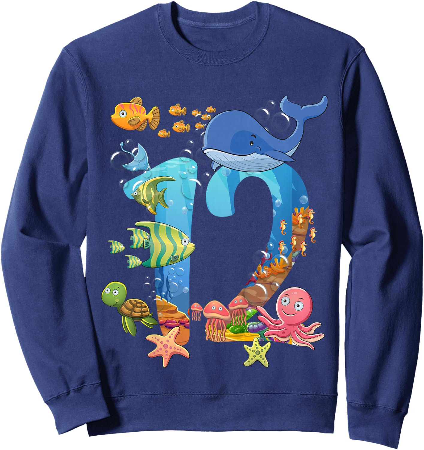 12 Years Old Sea Fish Ocean Animal 12th Birthday Boy Girl Sweatshirt - Sweatshirt | Navy