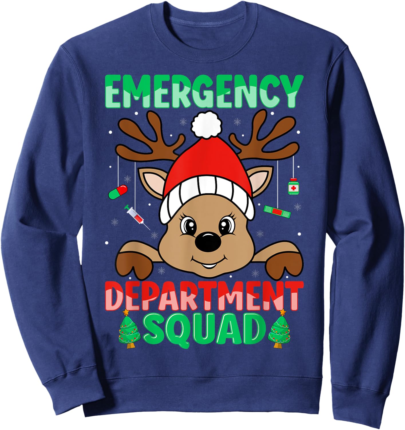 Emergency Department Squad ER Nurse Reindeer Christmas Sweatshirt - Sweatshirt | Navy