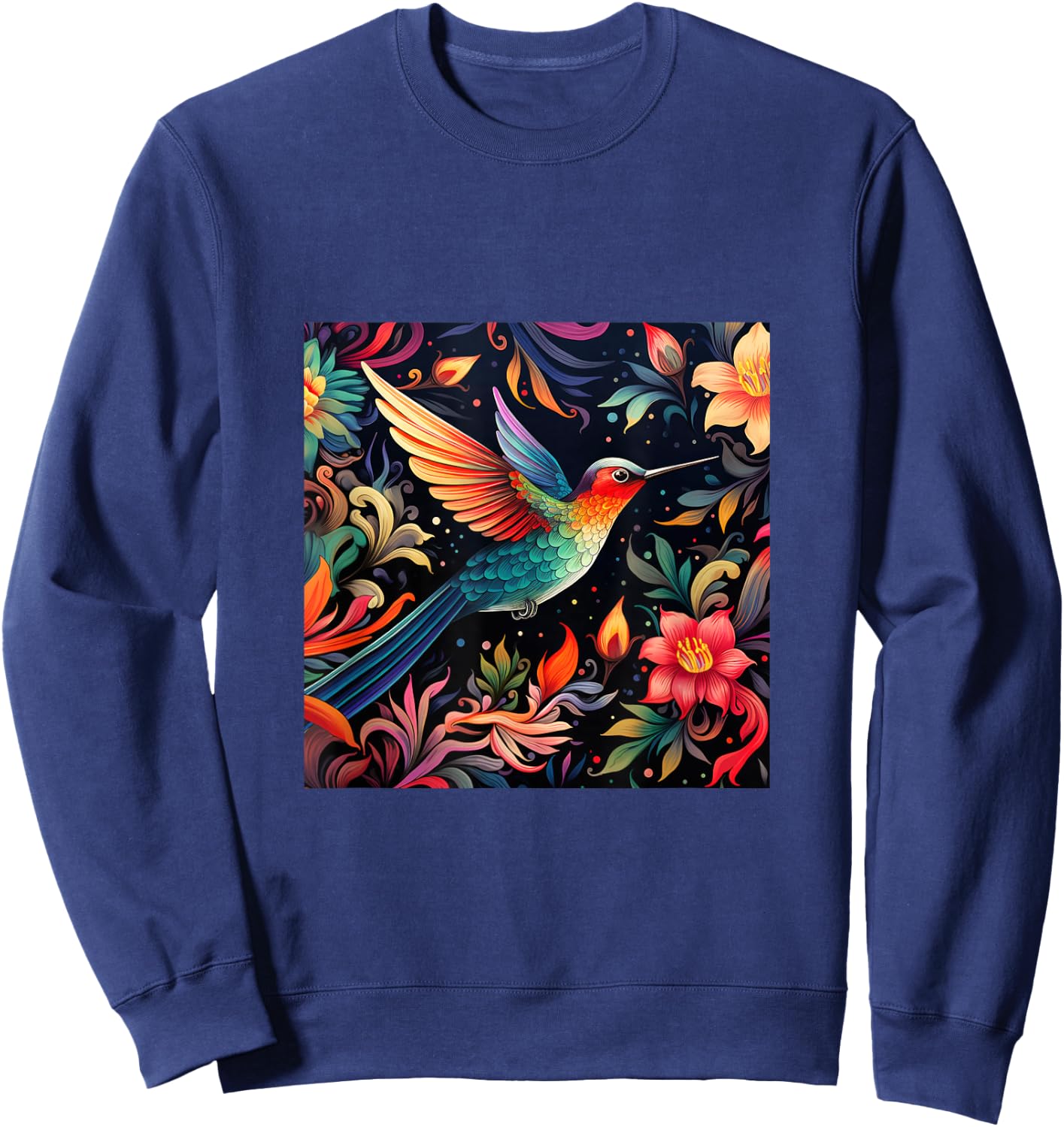 Hummingbird Pattern Sweatshirt - Sweatshirt | Navy