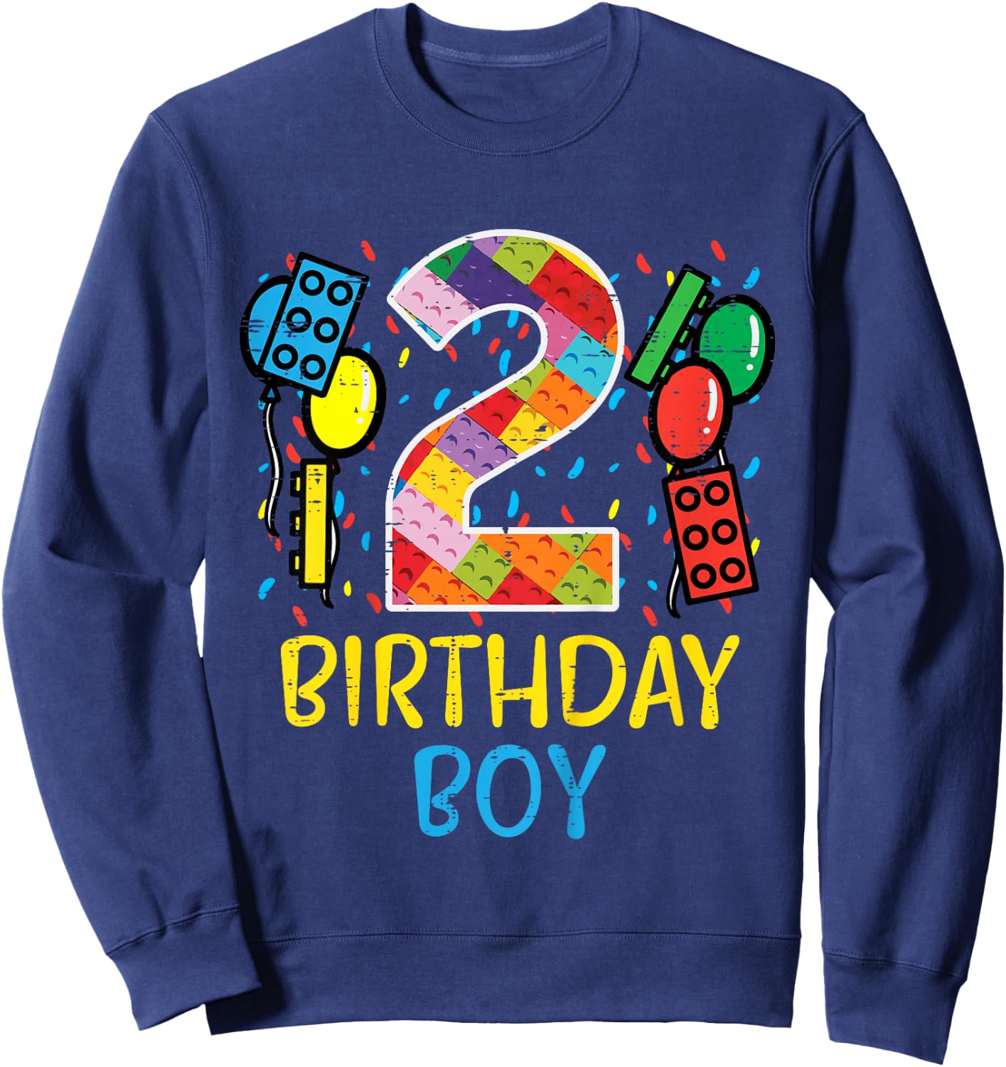 2 Birthday Boy Building Blocks 2nd Bday Boys Kids Toddler Sweatshirt - Sweatshirt | Navy