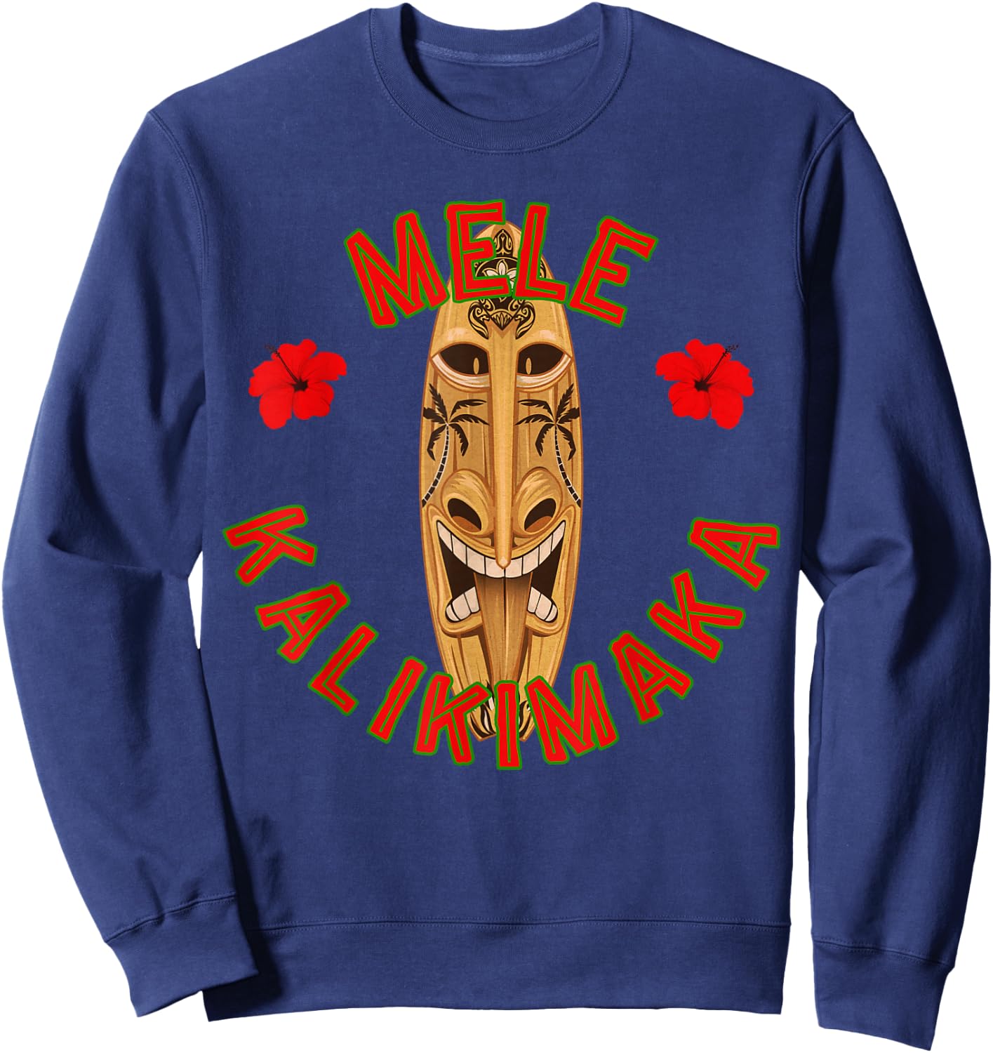Funny Hawaiian Surf Board Merry Christmas Mele Kalikimaka Sweatshirt - Sweatshirt | Navy