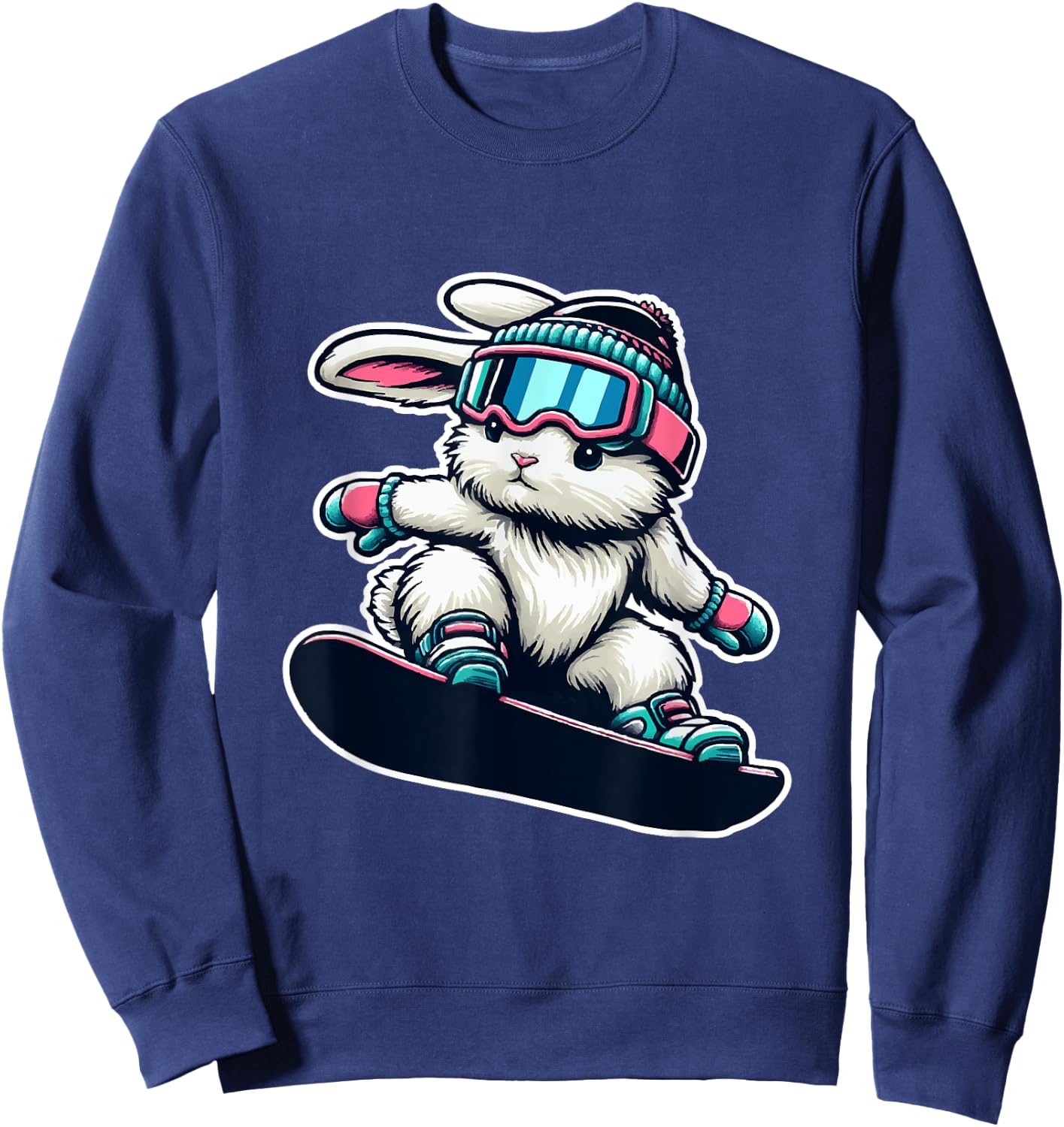 Cute Bunny Performing Snowboarding Trick Kids Easter Sweatshirt - Sweatshirt | Navy