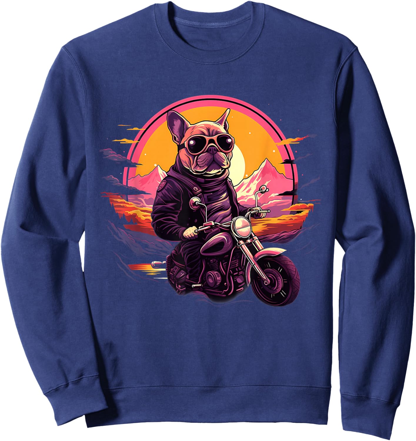Biker Frenchie Dog Riding Motorcycle Sweatshirt - Sweatshirt | Navy