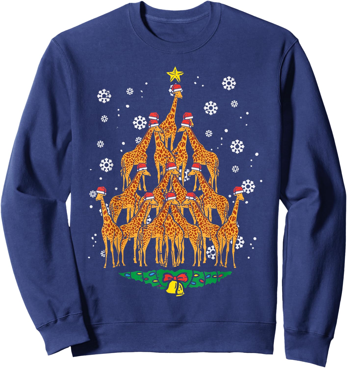 Giraffe Christmas Tree Animal Xmas Women Men Sweatshirt - Sweatshirt | Navy