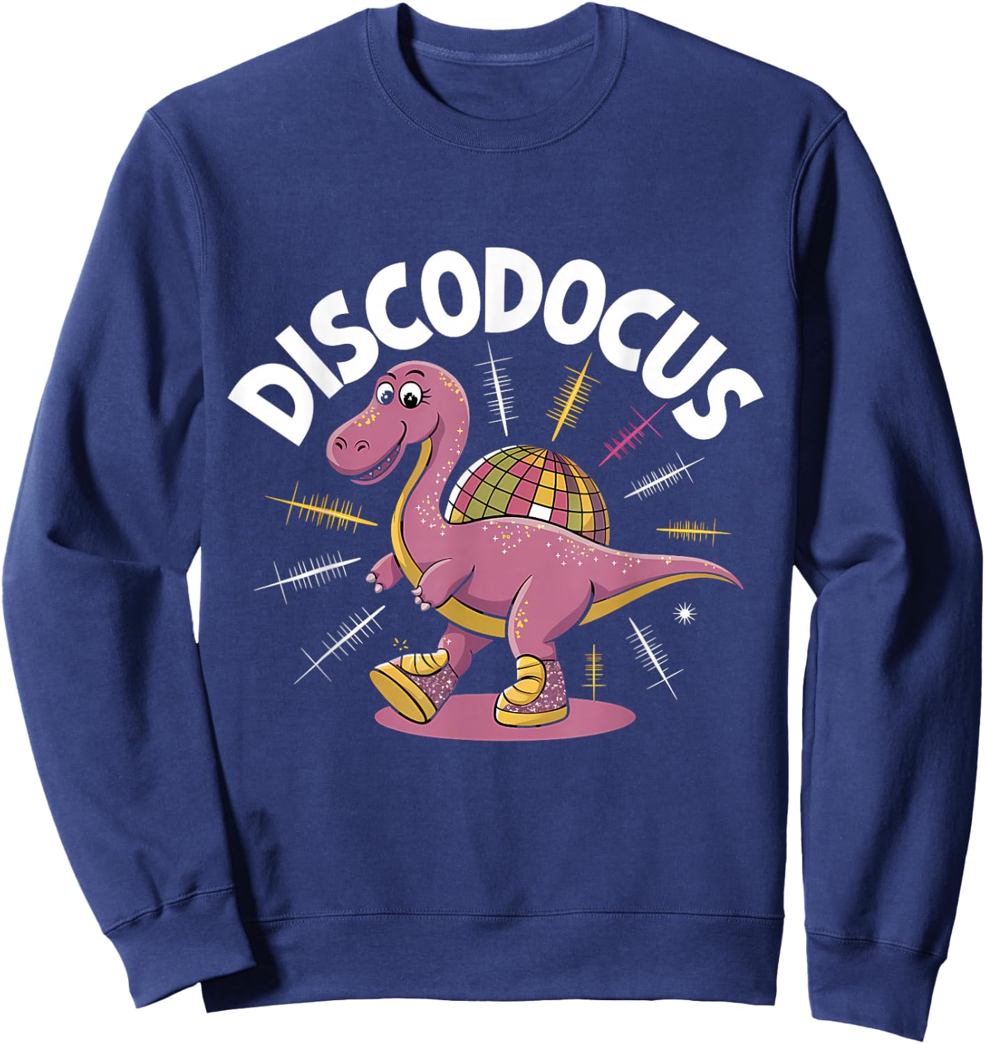 Disco Ball Diplodocus Dinosaur 70s Funny Disco Dance Party Sweatshirt - Sweatshirt | Navy